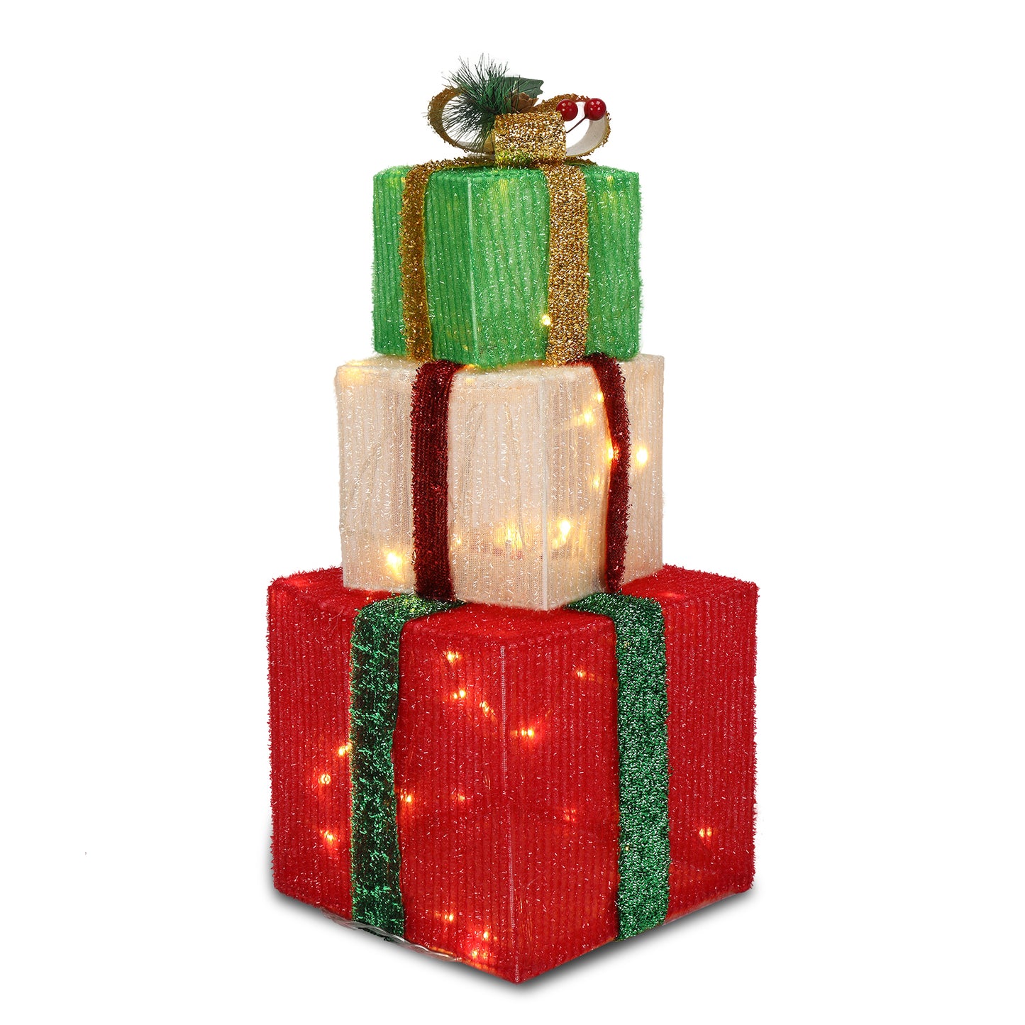 Box ABS Plastic Frame LED60 Light Warm White Light Three-Piece Set Onion Cloth Christmas Gift Box