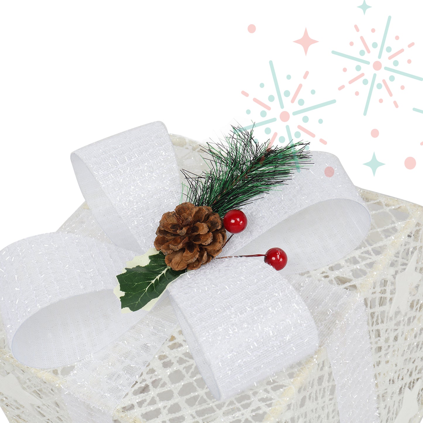 3pcs Square ABS Plastic Rack Garden Festive Decoration LED60 Light Warm White Light Cotton Thread Powder Gift Box