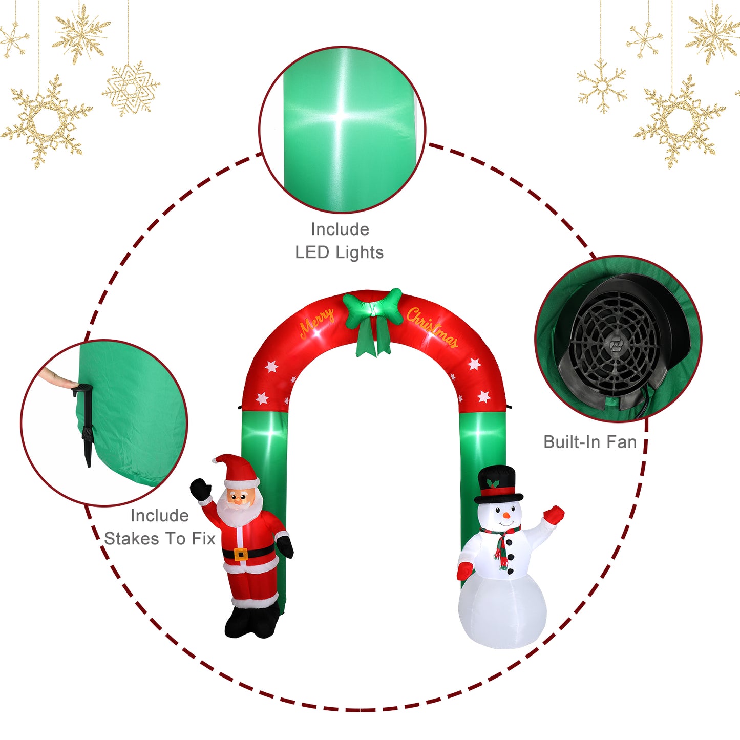 8ft with Santa Snowman 7 Lights Inflatable Festive Arch Decoration