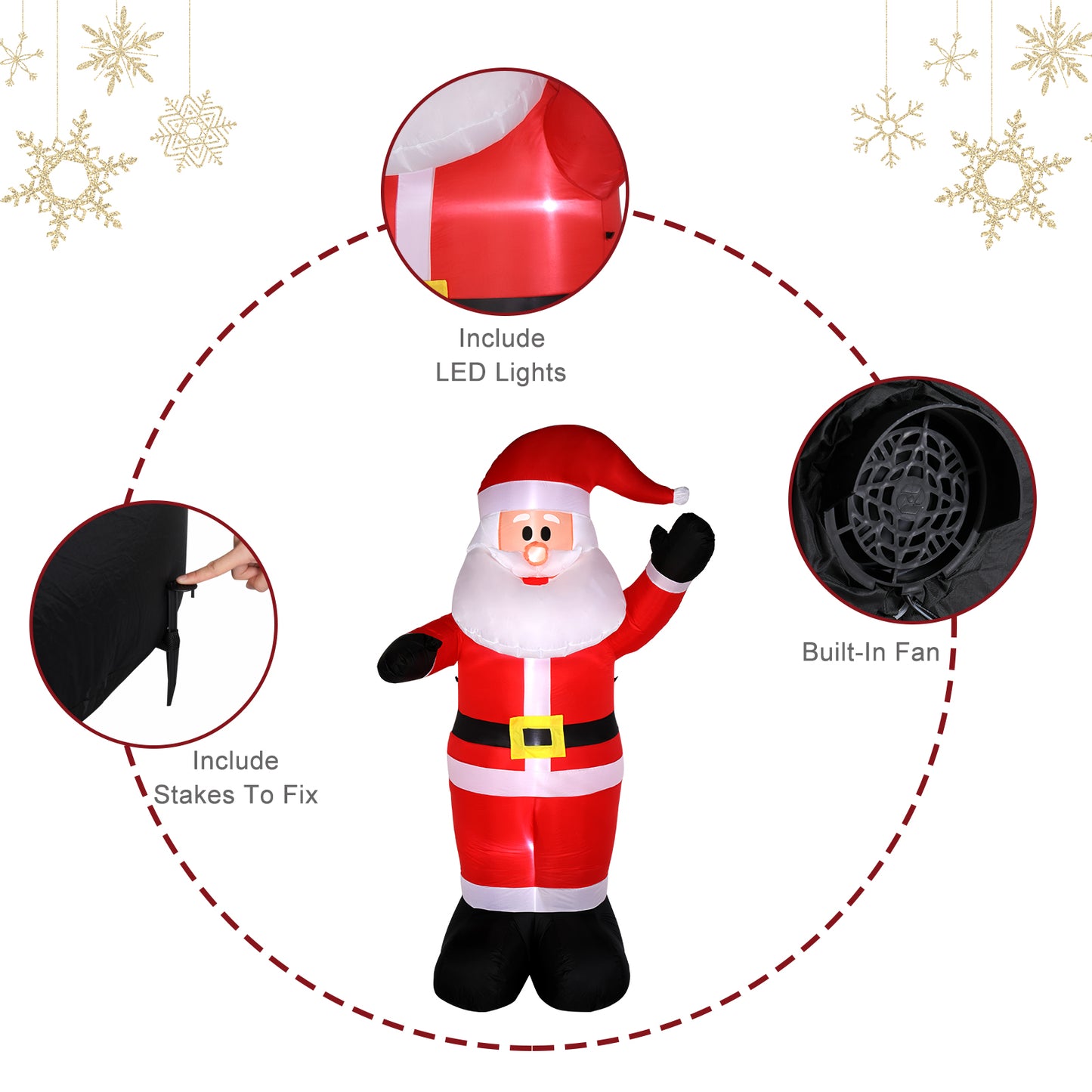 8ft with 4 String Lights Inflatable Garden Santa Claus Decoration