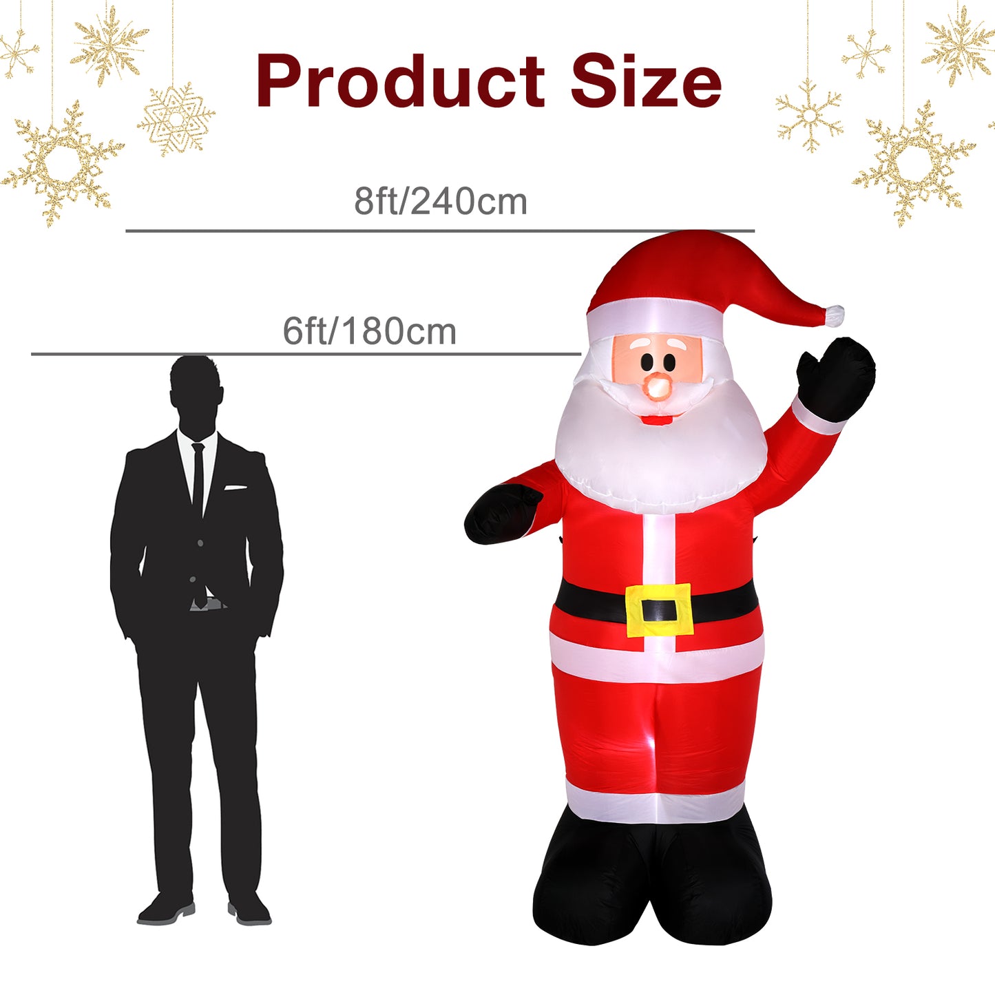 8ft with 4 String Lights Inflatable Garden Santa Claus Decoration