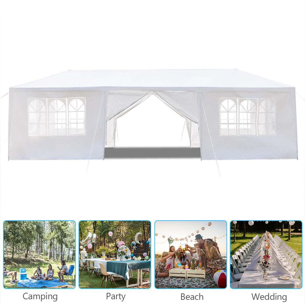 10'x30' Outdoor Party Tent with 8 Removable Sidewalls, Waterproof Canopy Patio Wedding Gazebo, White