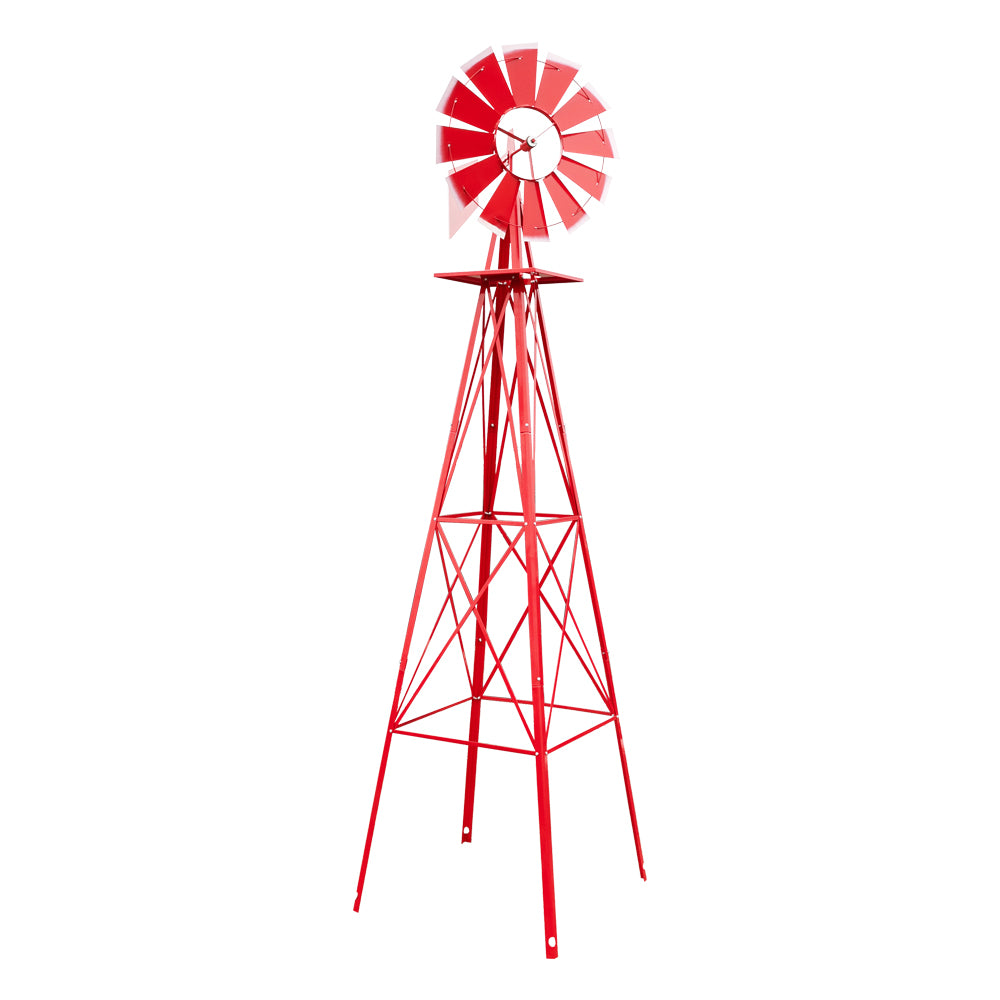 8FT Weather Resistant Yard Garden Windmill Red