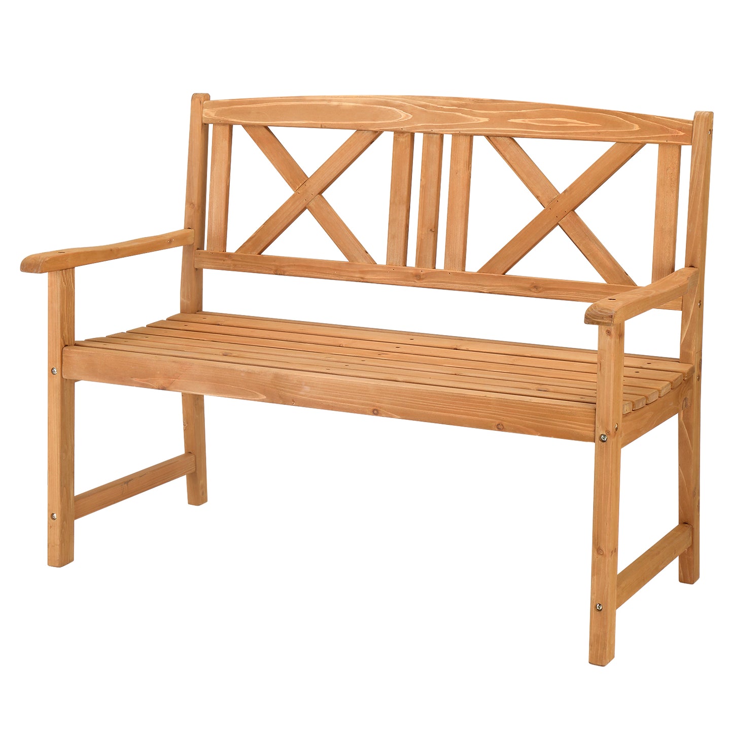 117*61*90cm Outdoor Garden Fir X Back Wooden Bench Burlywood