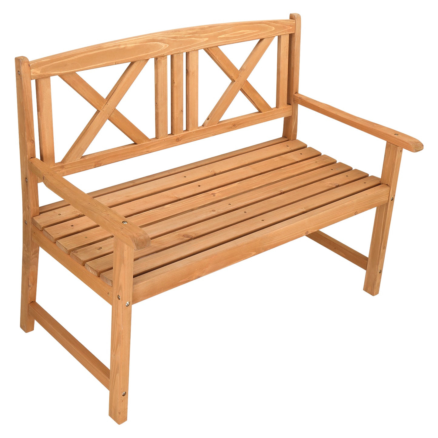 117*61*90cm Outdoor Garden Fir X Back Wooden Bench Burlywood