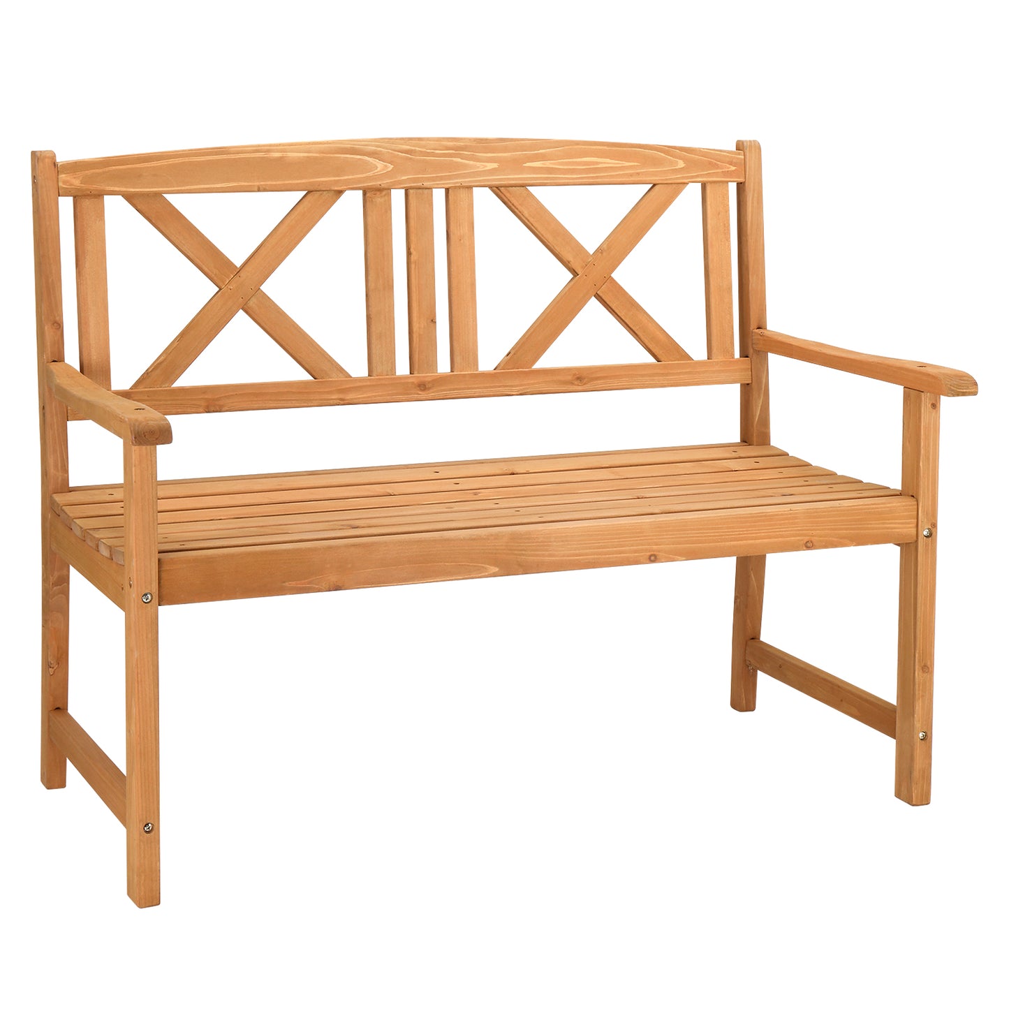 117*61*90cm Outdoor Garden Fir X Back Wooden Bench Burlywood