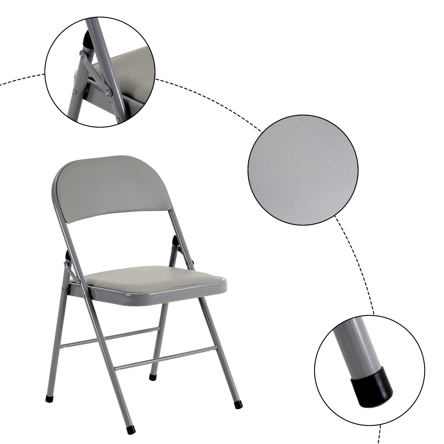 4pcs Elegant Foldable Iron & PVC Chairs for Convention & Exhibition Gray