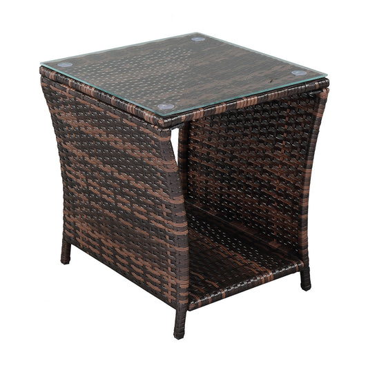 Glass Surface Brown Gradient Iron Frame Rattan Side Table