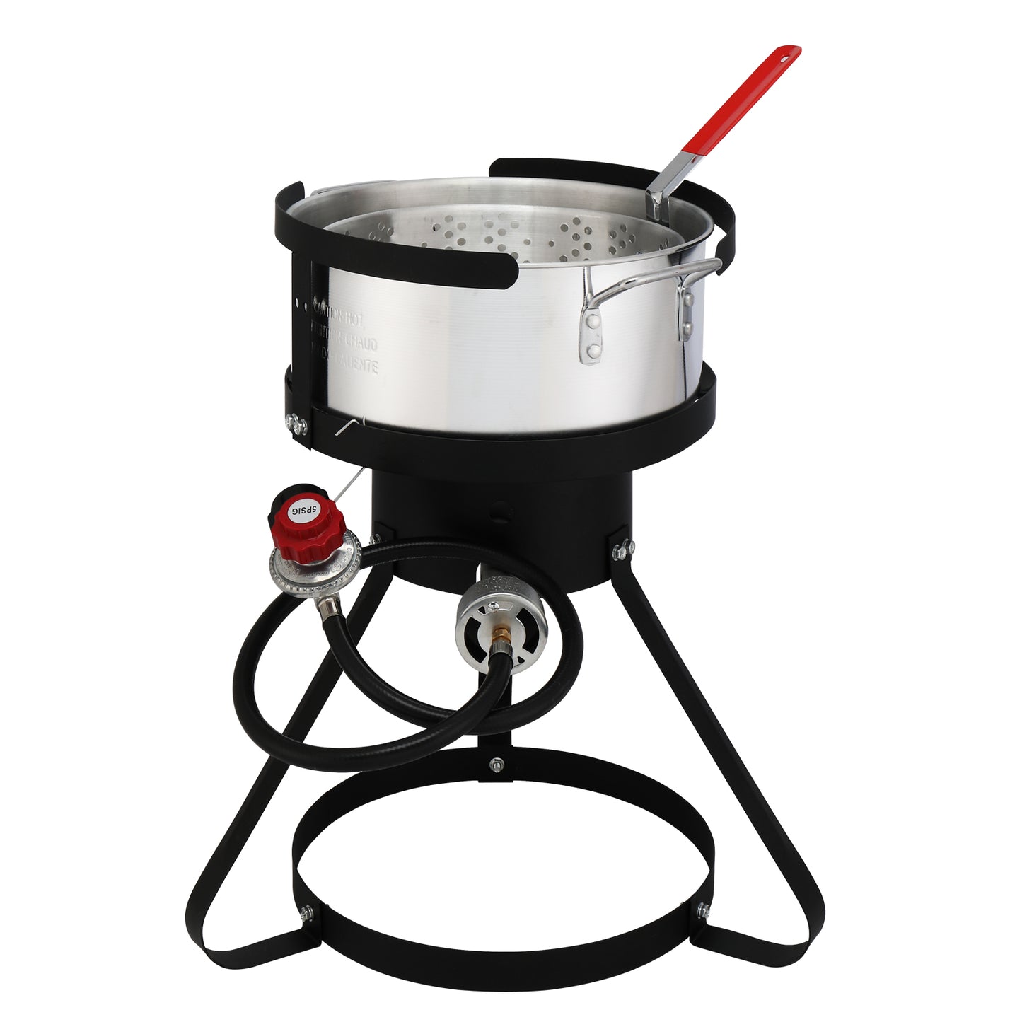 13*32inch Four-Piece Set, Black Round Iron Stove Frame, Silver Aluminum 30qt Turkey Pot 10qt Fish Pot, Gas Fryer