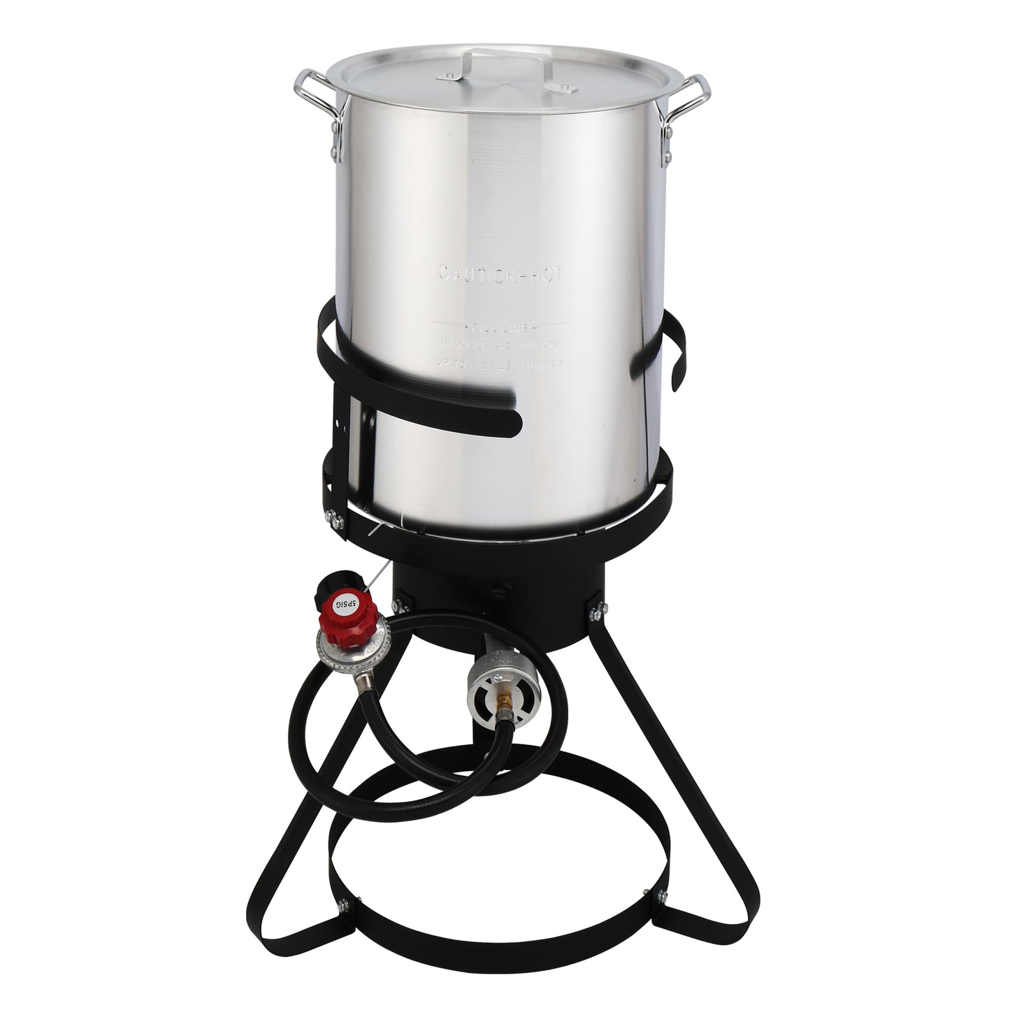 13*32inch Four-Piece Set, Black Round Iron Stove Frame, Silver Aluminum 30qt Turkey Pot 10qt Fish Pot, Gas Fryer