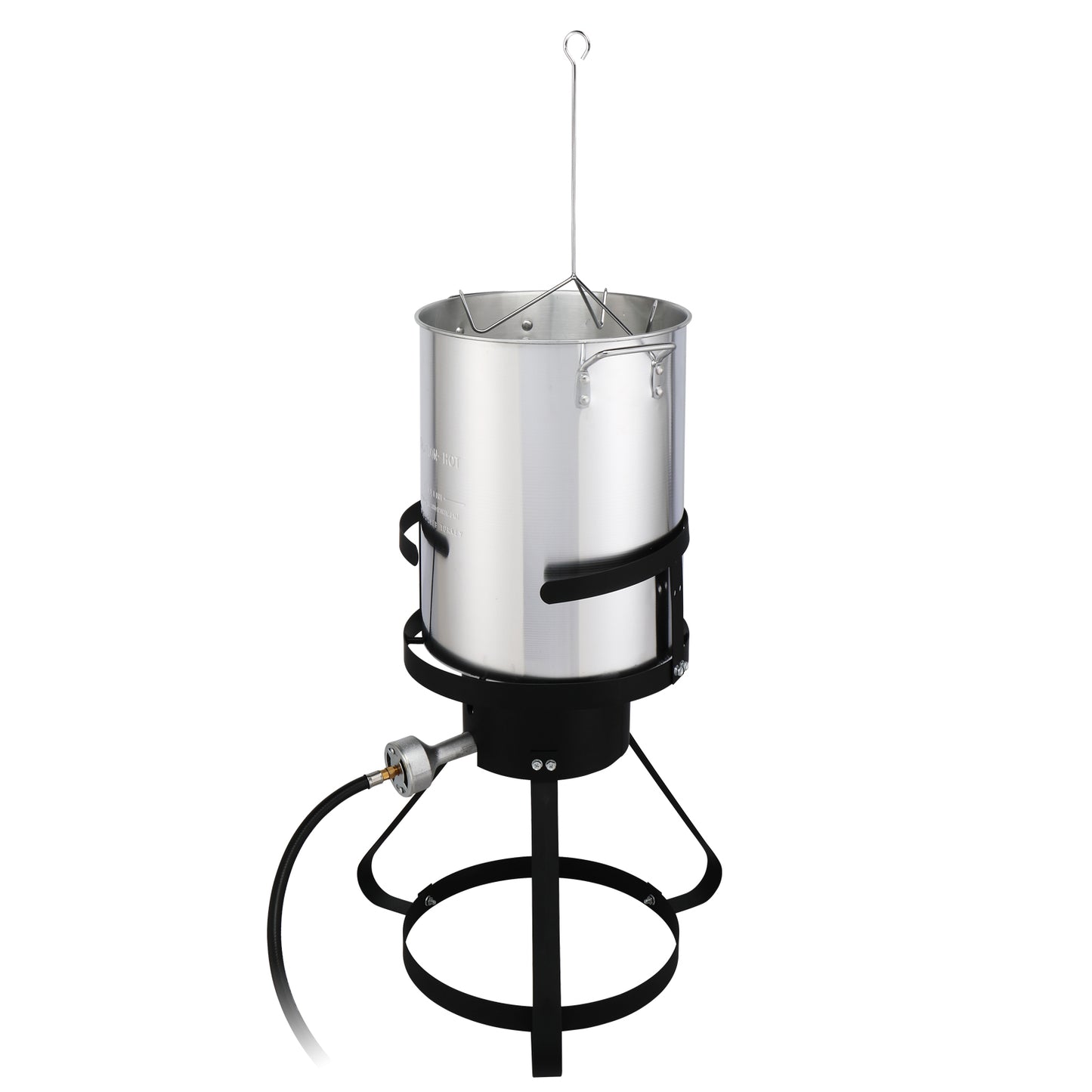 13*32inch Four-Piece Set, Black Round Iron Stove Frame, Silver Aluminum 30qt Turkey Pot 10qt Fish Pot, Gas Fryer