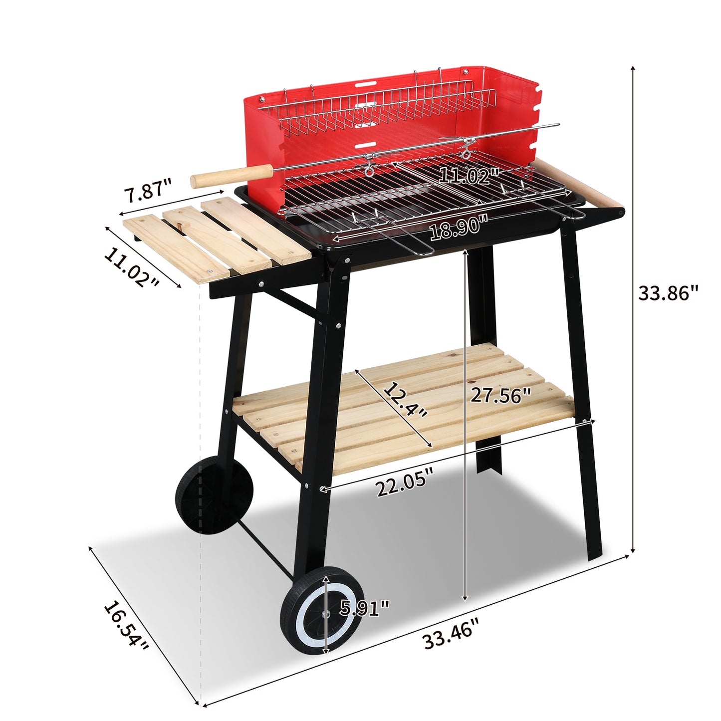 85*42*86cm Four Legs With Wheels Square Enamel Charcoal Oven Black Red