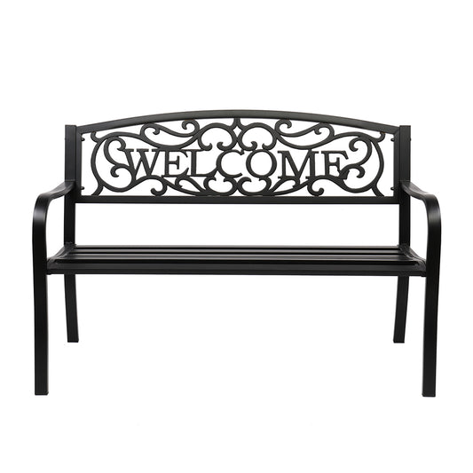 50" Outdoor Welcome Backrest Cast Iron Bench