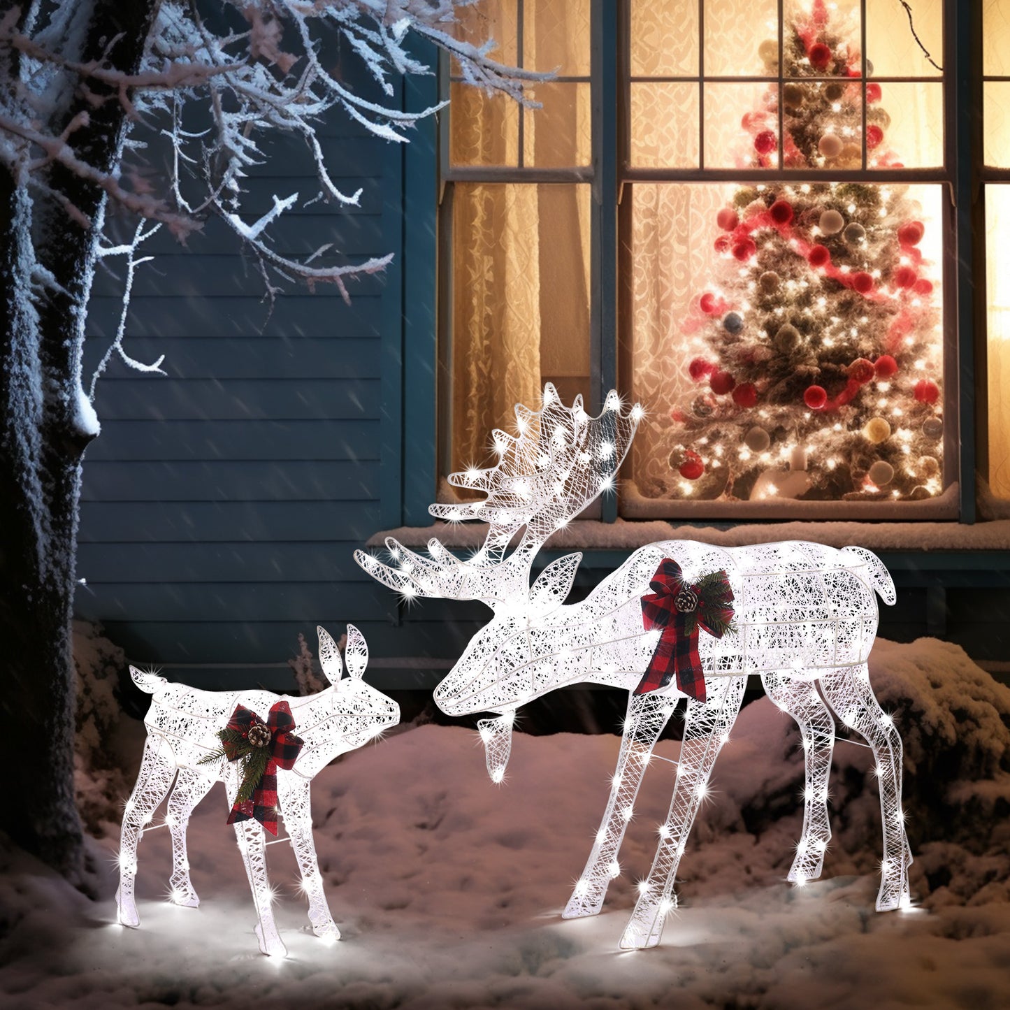 2pcs 4ft 30V 3.6W Moose Family 200LED Leather String Light Garden Moose Decoration White