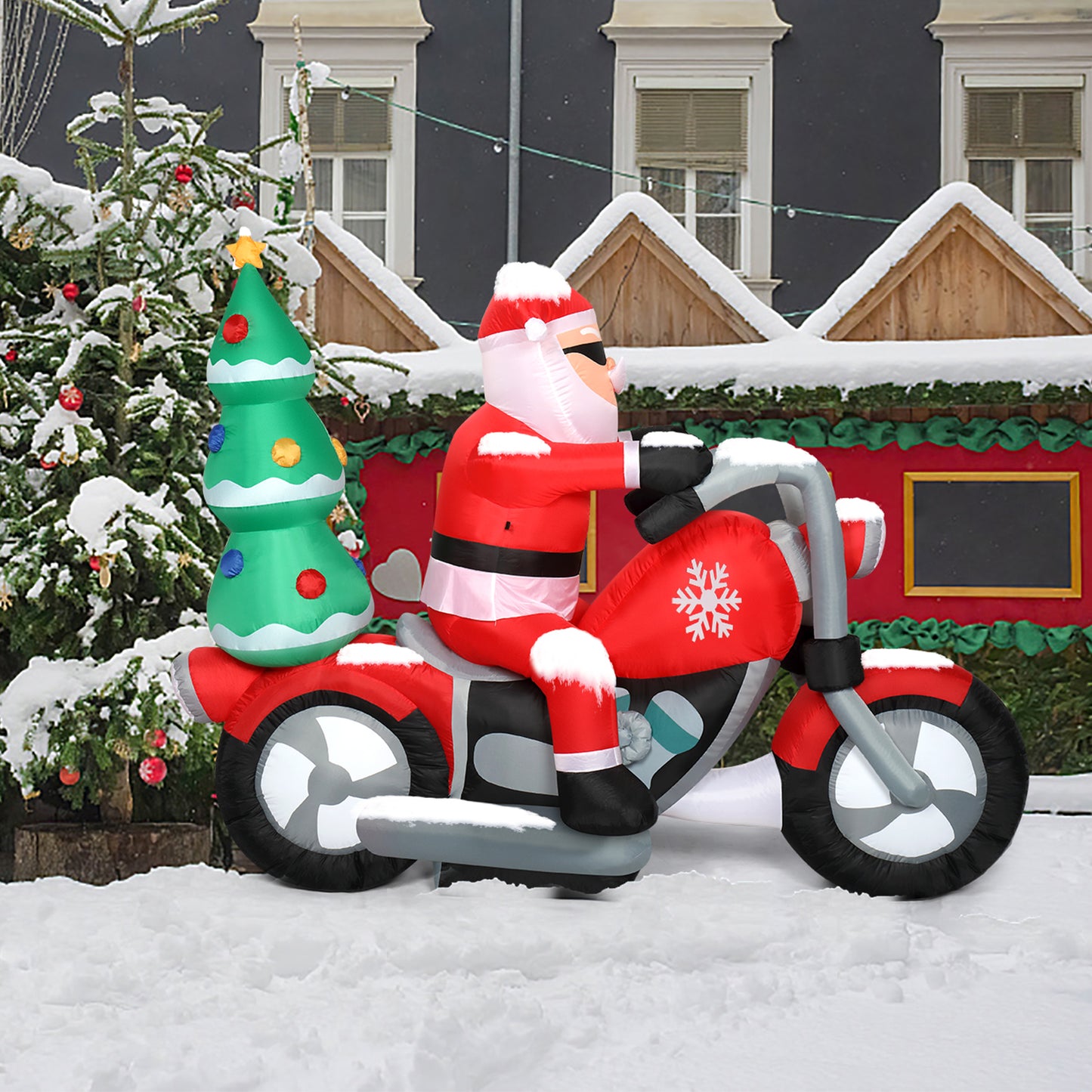 6ft 18W 7 LED Lights Santa Claus Rides Motorcycle Garden Santa Claus Decoration