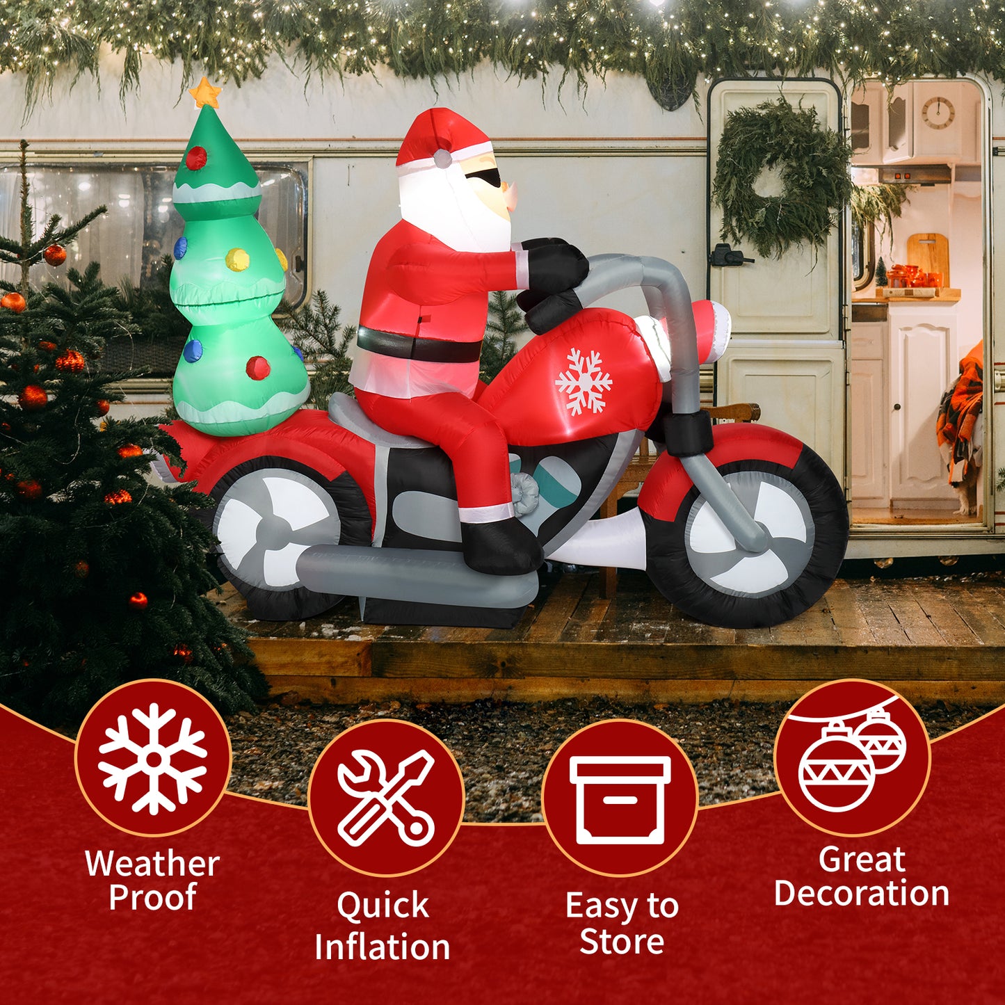 6ft 18W 7 LED Lights Santa Claus Rides Motorcycle Garden Santa Claus Decoration