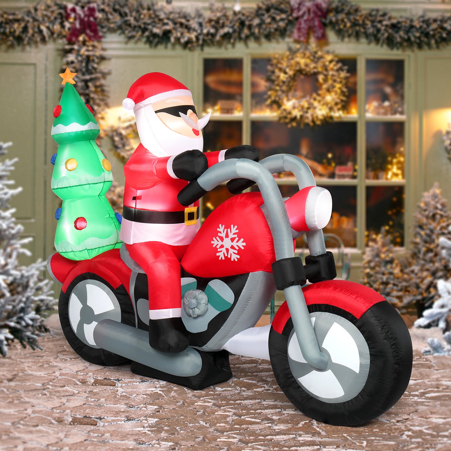 6ft 18W 7 LED Lights Santa Claus Rides Motorcycle Garden Santa Claus Decoration