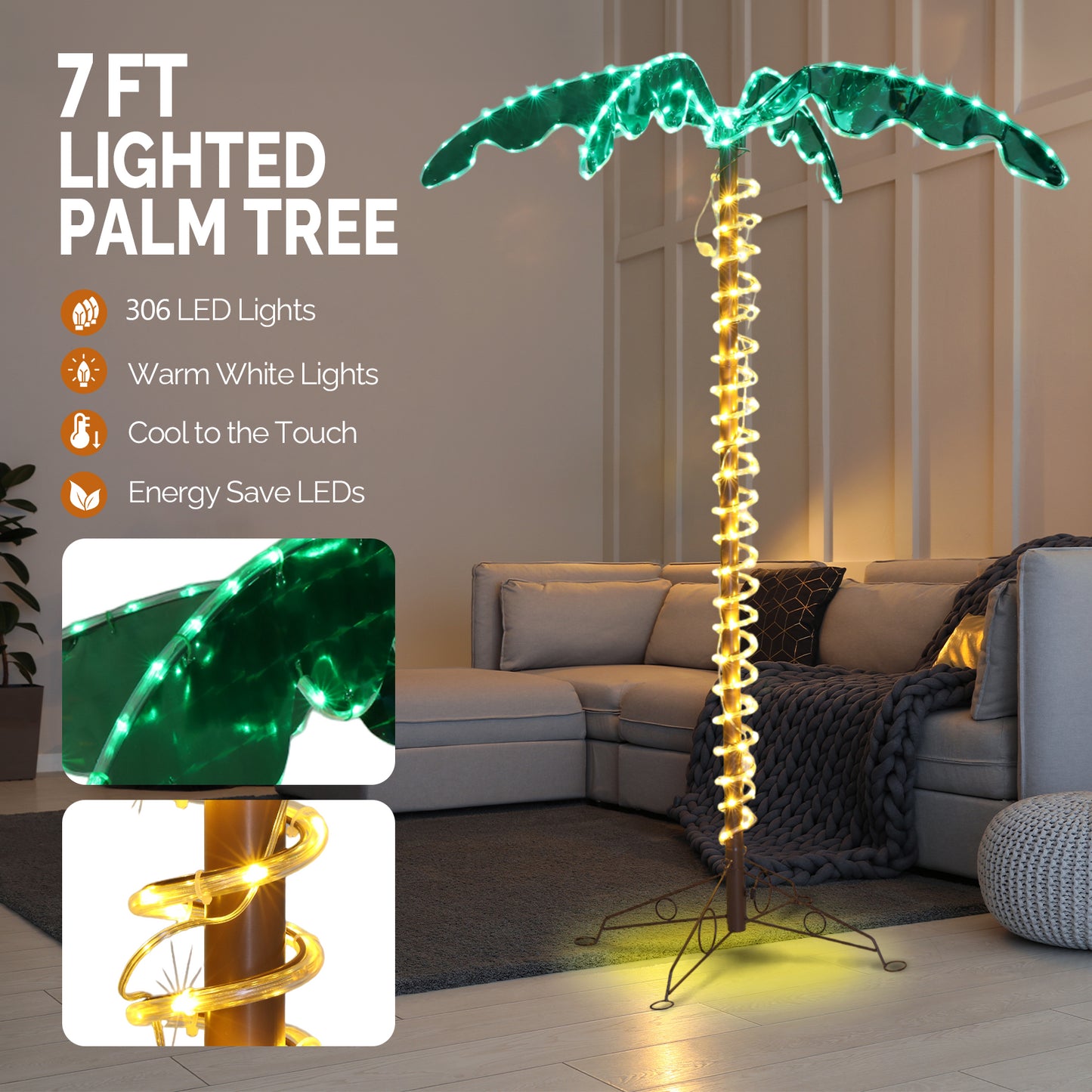 7ft 306 Lights 31V 6W Coconut Tree Lights Garden Tree Lights Decoration