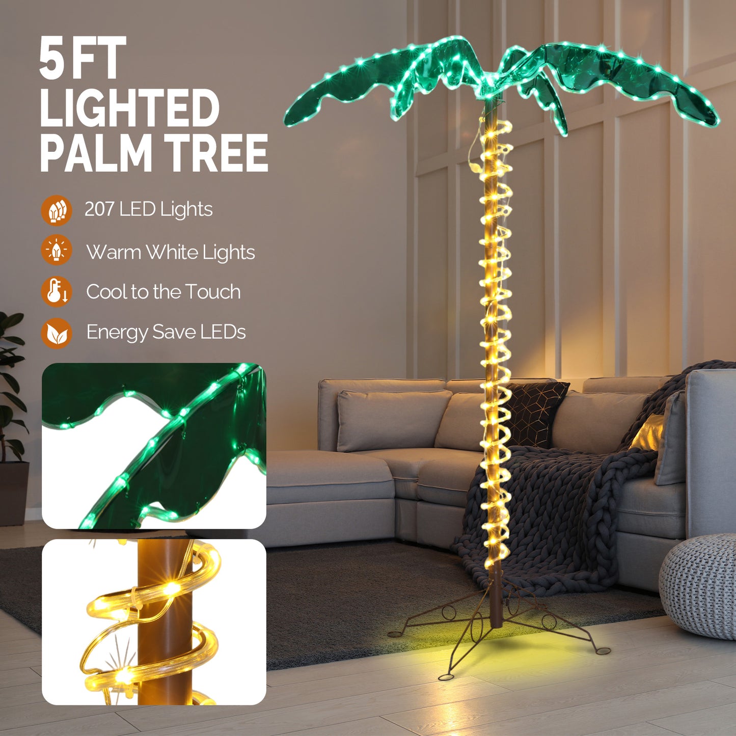 5ft 207 Lights 31V 6W Coconut Tree Lights Garden Tree Lights Decoration