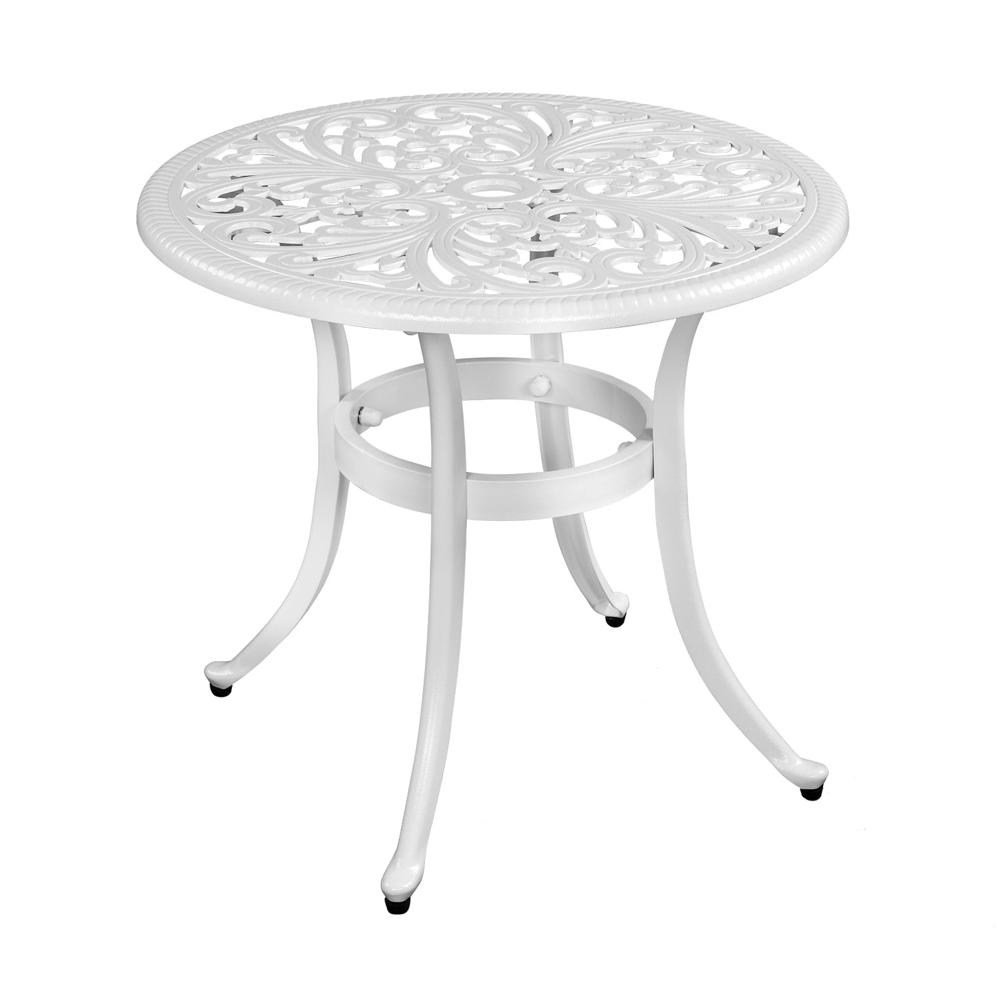 Phoenix Cast Aluminum Round Table, Patio End Table Side Table, Cast Aluminum Cocktail Table, Outdoor Bar Table, White