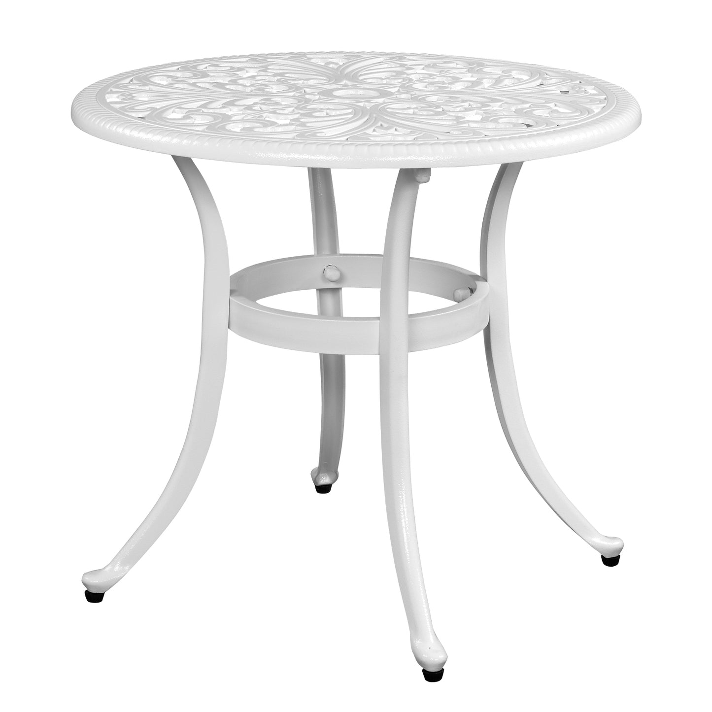 Phoenix Cast Aluminum Round Table, Patio End Table Side Table, Cast Aluminum Cocktail Table, Outdoor Bar Table, White