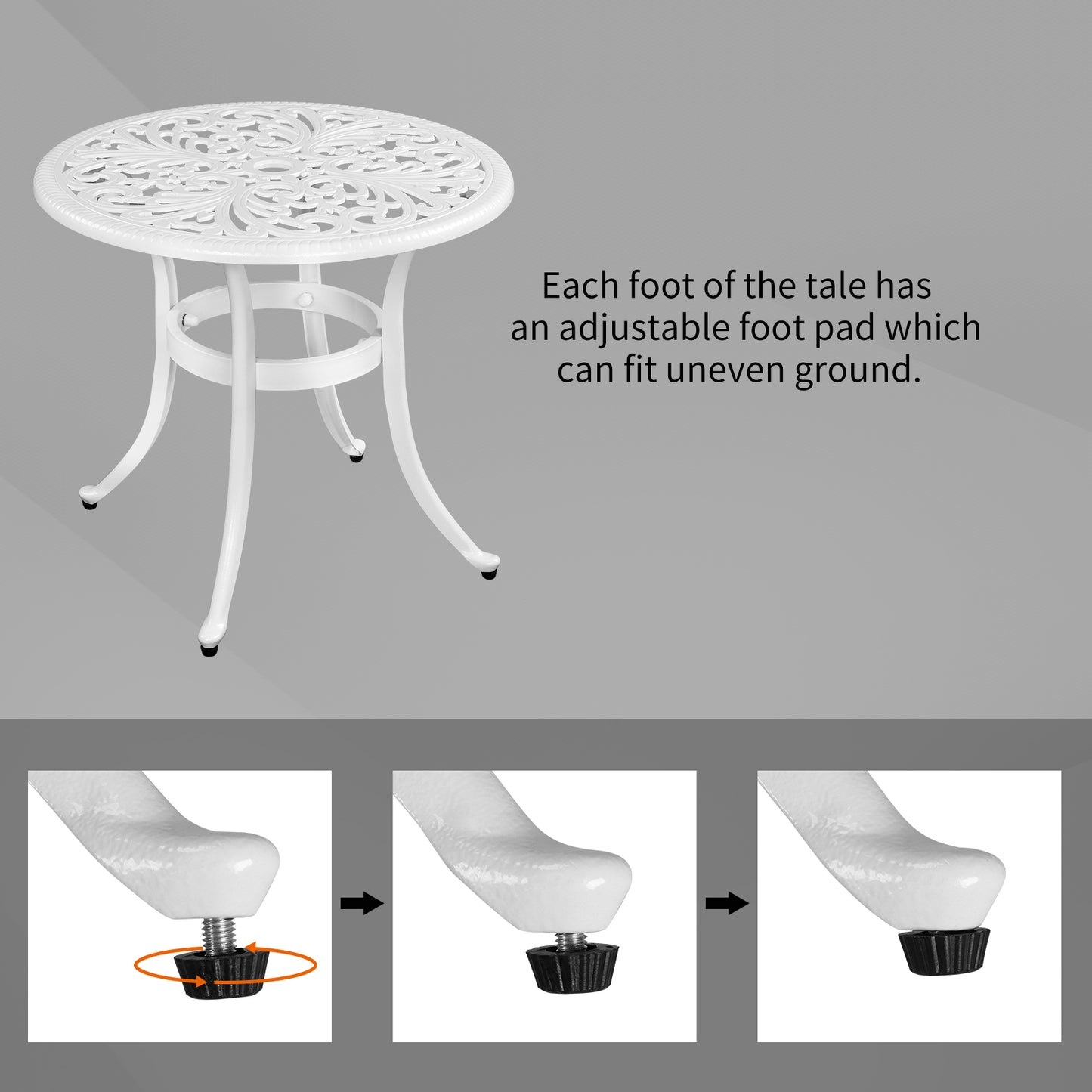 Phoenix Cast Aluminum Round Table, Patio End Table Side Table, Cast Aluminum Cocktail Table, Outdoor Bar Table, White