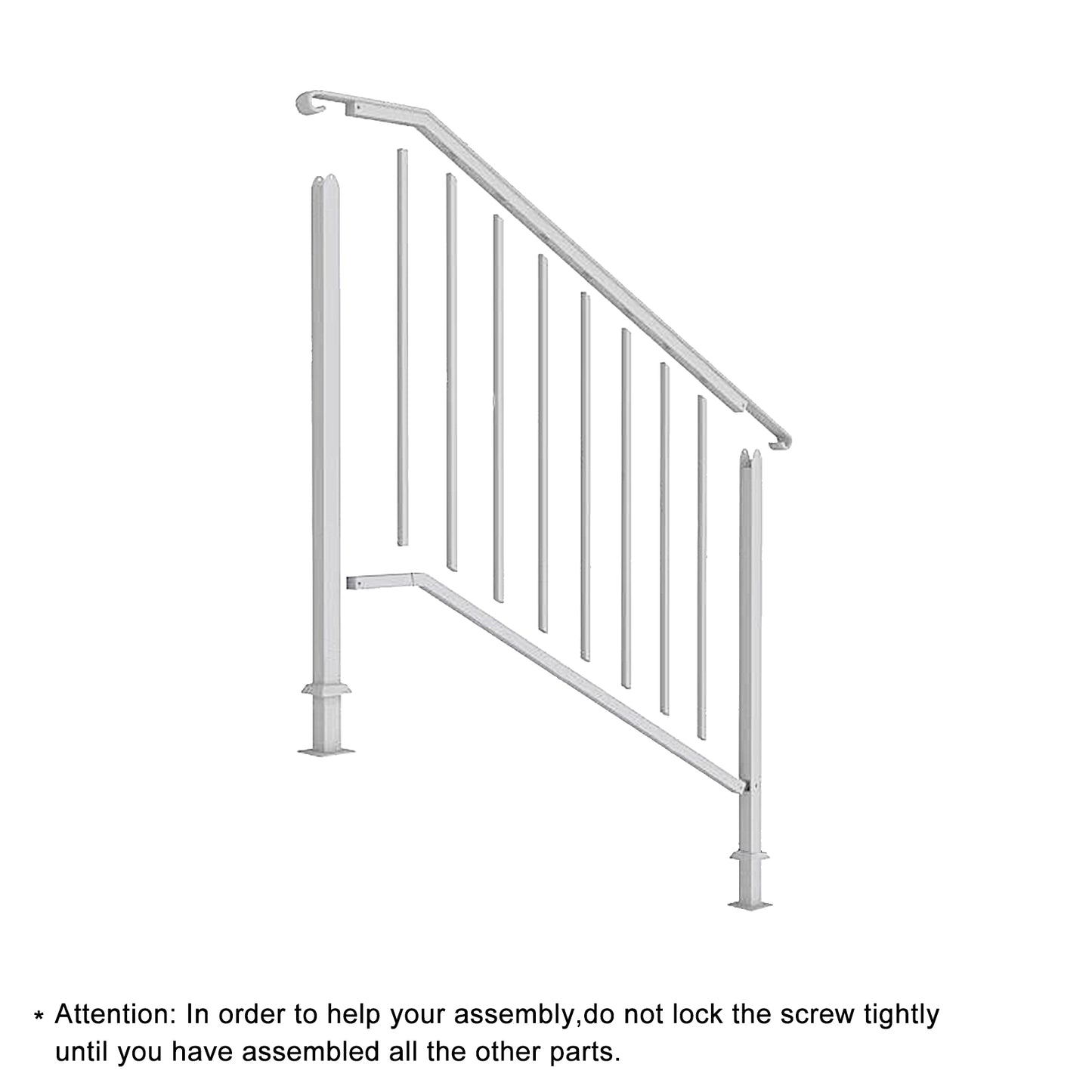 Handrails for Outdoor Steps, Iron Handrail Fits 3 Step, Transitional Handrail with Installation Kit, White