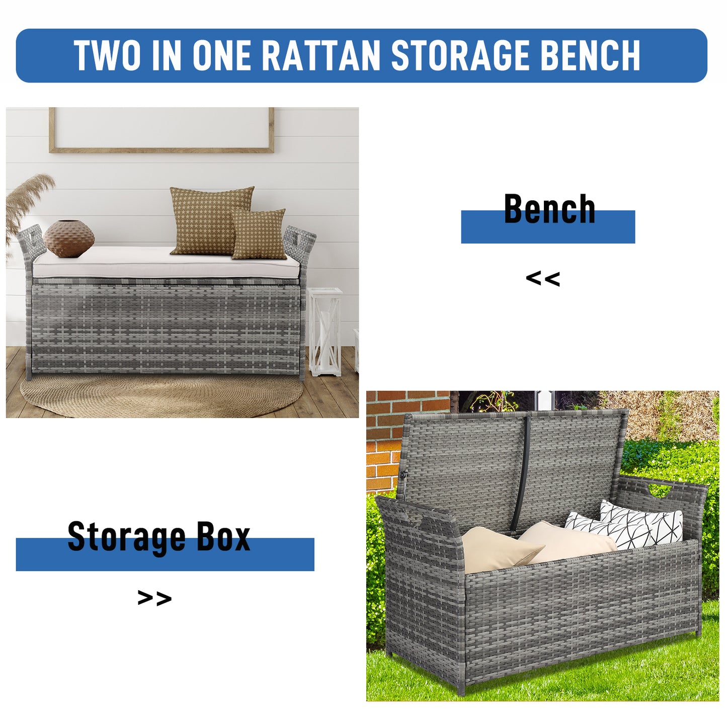 106*52*46cm Iron Frame Can Accommodate Gray Gradient Footstool Locker Rattan Locker