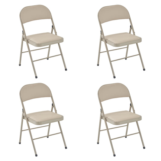 4PCS Elegant Foldable Iron & PVC Chairs for Convention & Exhibition  Light  Brown