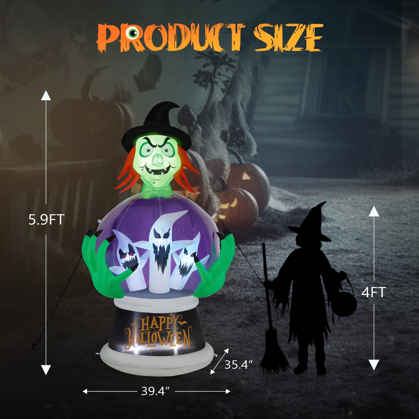 5.9ft Witch & Crystal Ball Inflatable Halloween Decoration