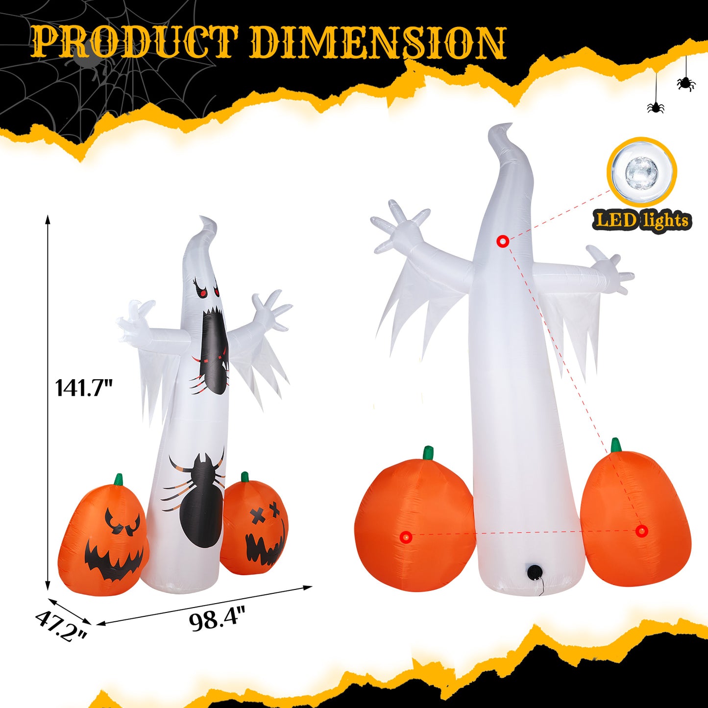 11.8 FT Halloween Inflatables Ghost Spider Pumpkin Outdoor Decorations, Scary Halloween Giant Blow up Ghost Decorations for Holiday Party Front Yard Lawn Garden Decor