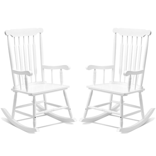 Patio Rocking Chair Solid Wood, Outdoor Porch Rocker Chair with Wooden Frame, Indoor Wooden Rocking Chair for Garden Backyard Balcony, White