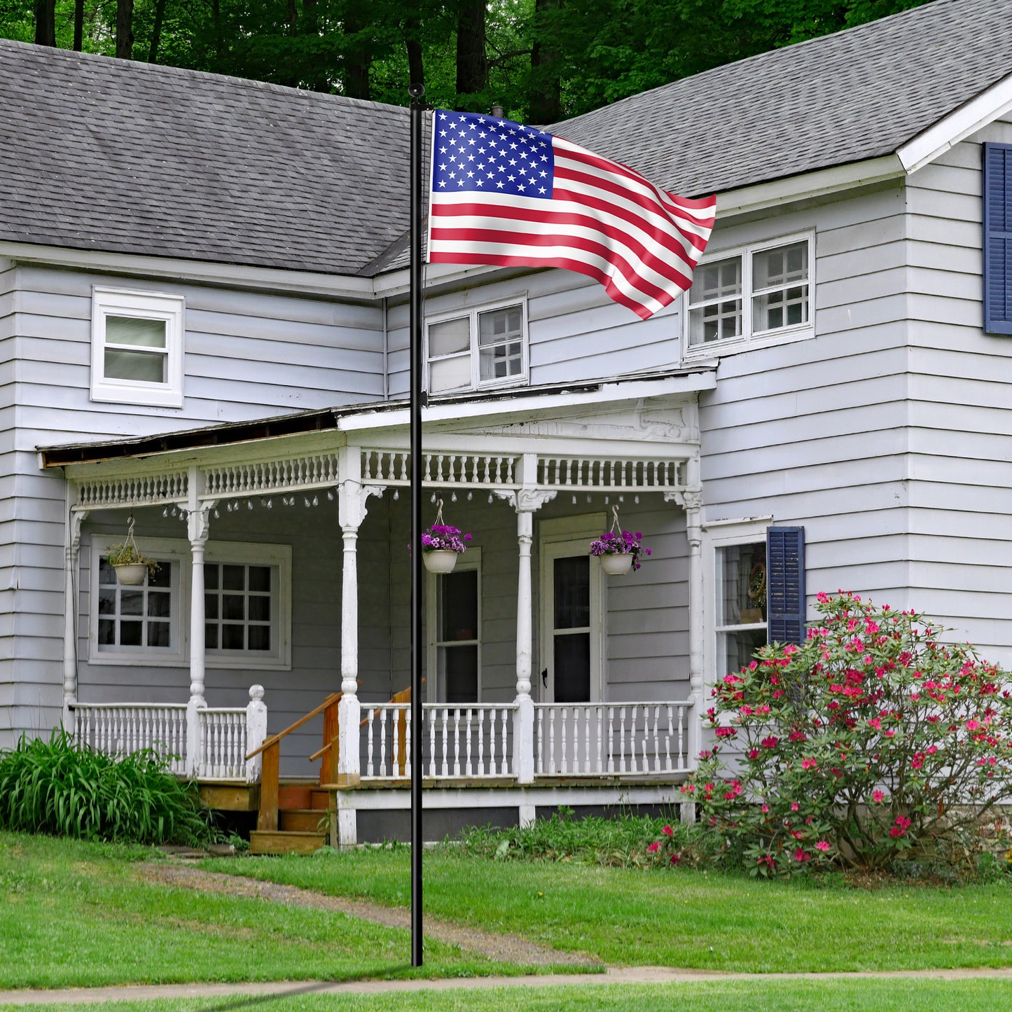 Flag Pole Kit for Outside House in Ground, 25FT Sectional Aluminum Extra Thick Flagpole, 5x3 US Flag, Heavy Duty Black Flag Poles Kit for Yard