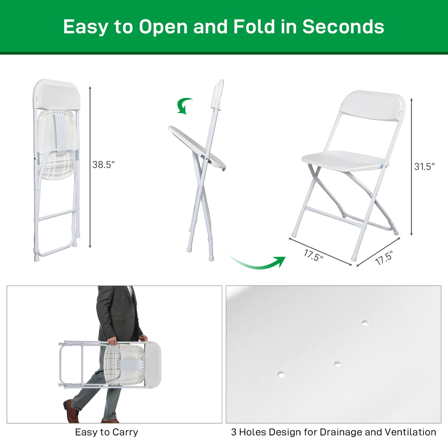 4pcs Injection Molding Classic Garden Plastic Folding Chair White