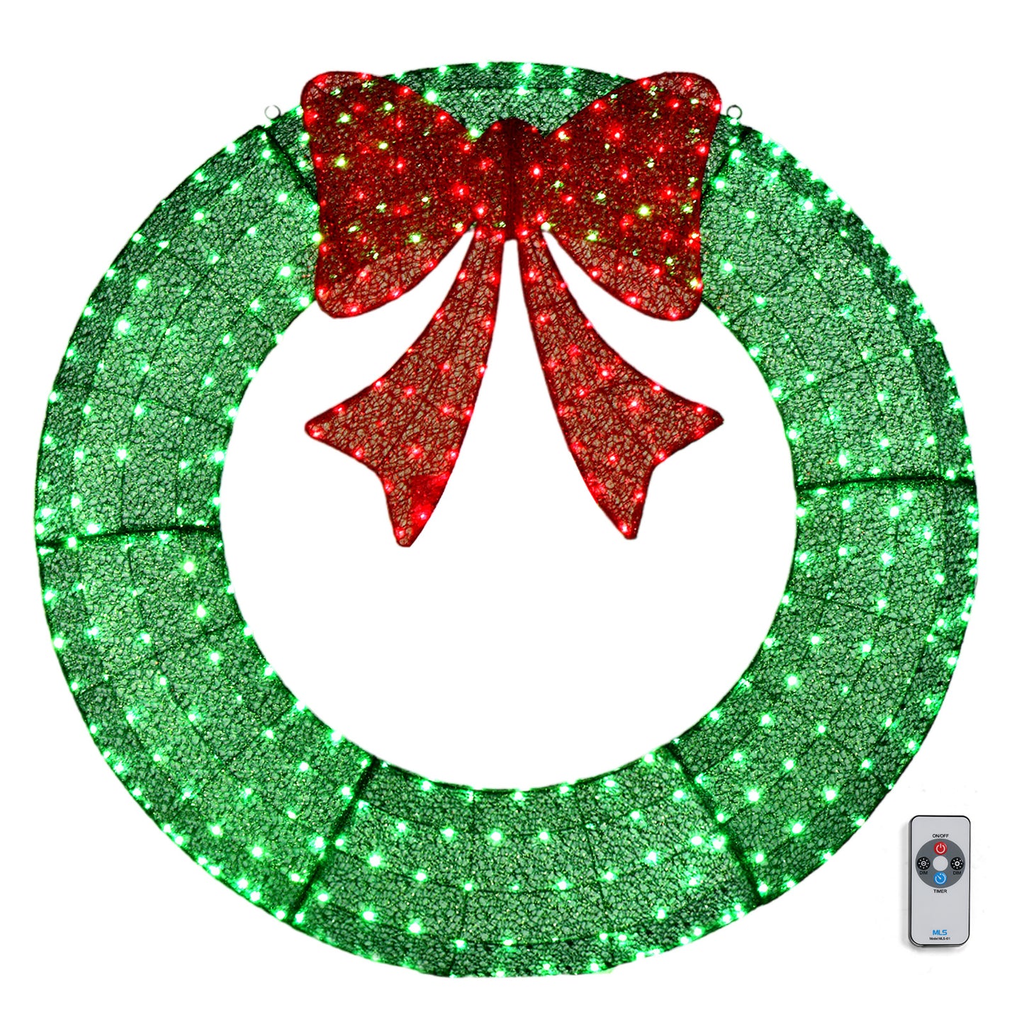 60in Pre-Lit Outdoor Christmas Wreath Decoration, LED Metal Holiday Decor for Home Exterior, Garden w/ 400 Lights, Bow - Green/Red