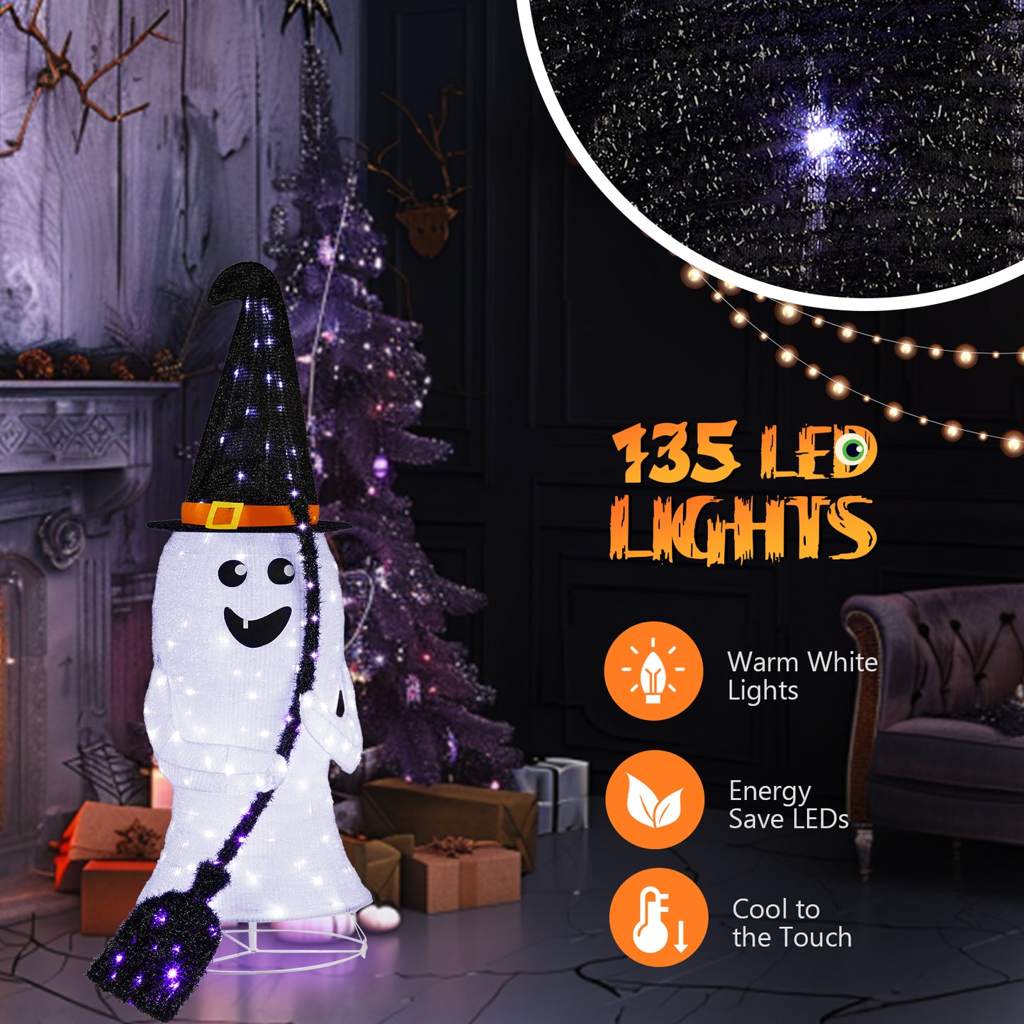 4ft  Ghost 100LED Lighted Outdoor Halloween Decorations