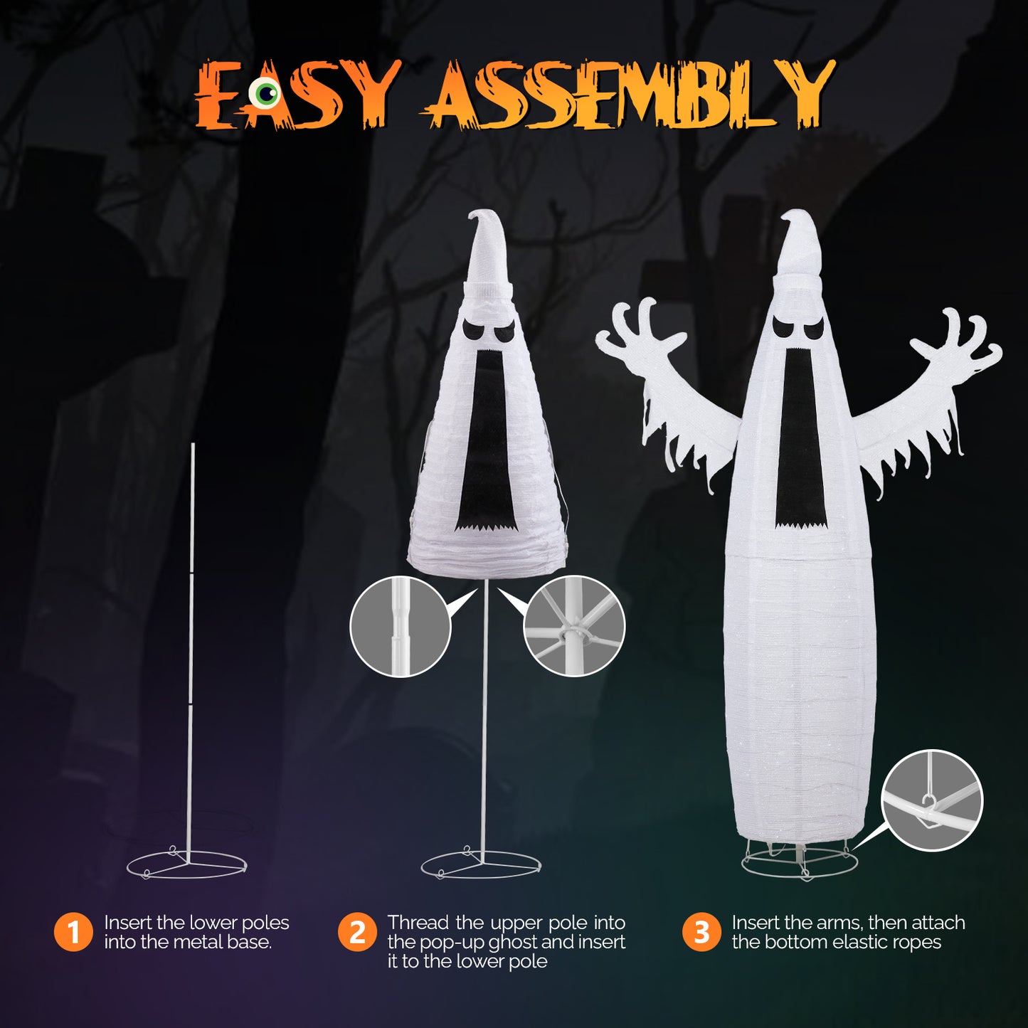 5.9ft Pop-up Ghost 160LED Lighted Outdoor Halloween Decorations