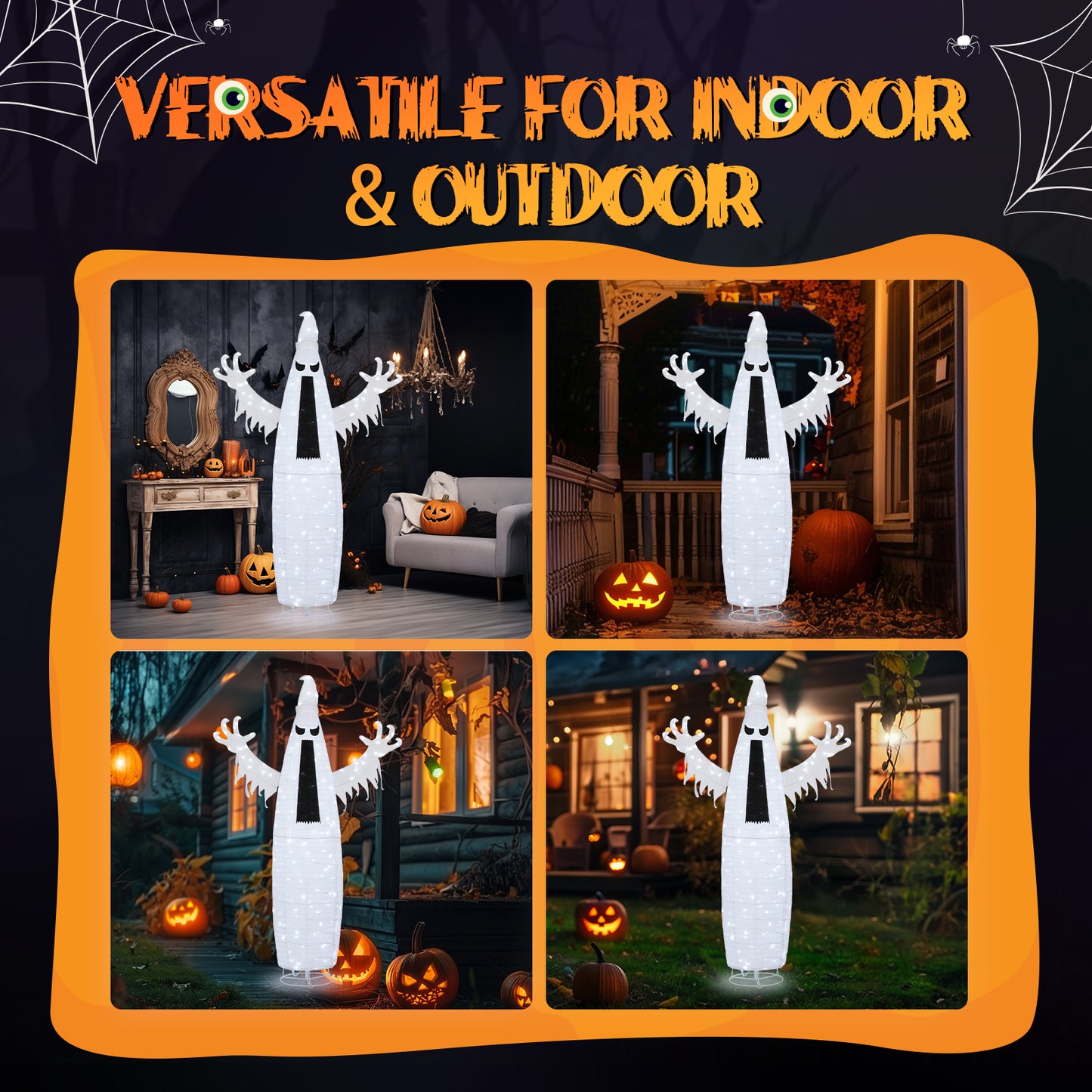 5.9ft Pop-up Ghost 160LED Lighted Outdoor Halloween Decorations