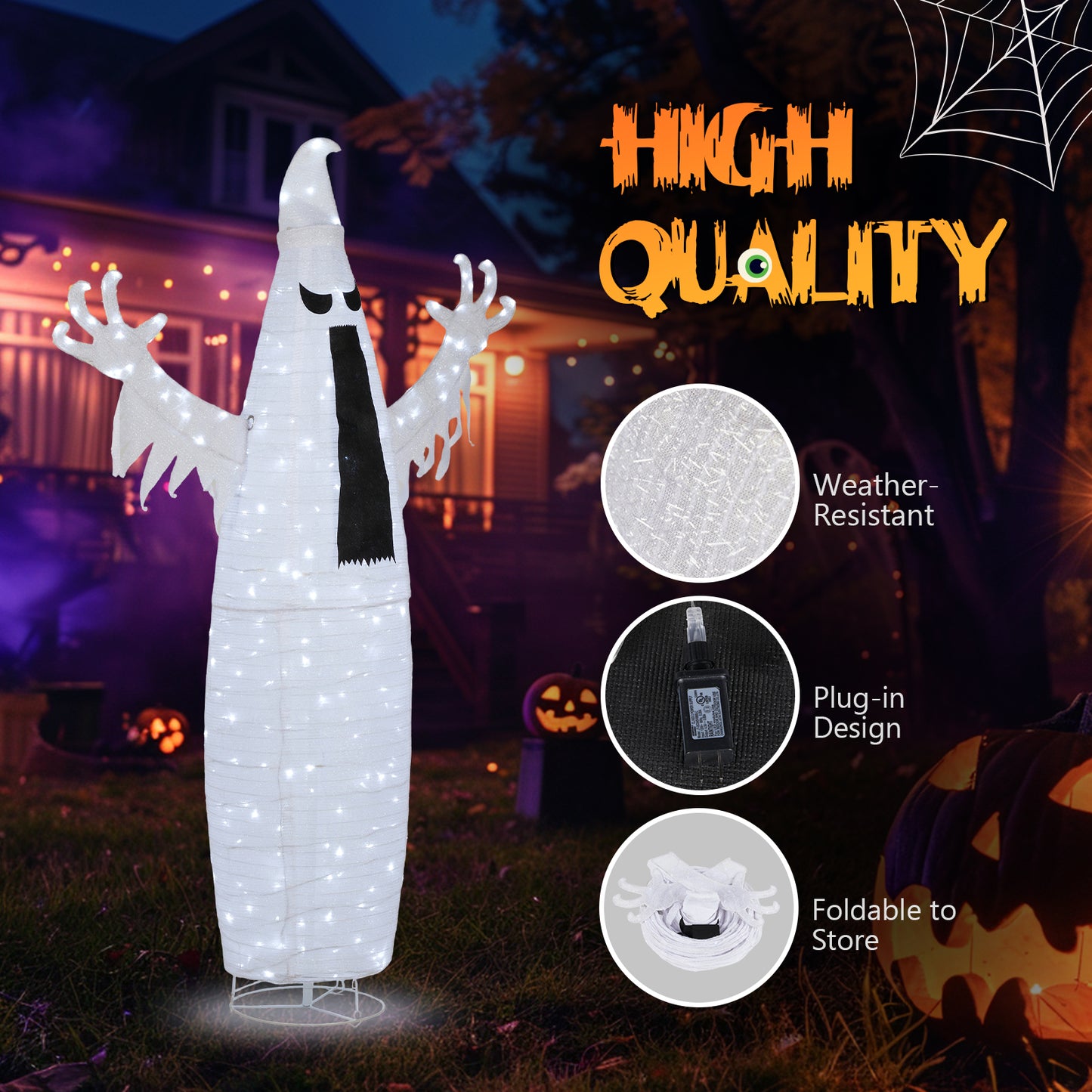 5.9ft Pop-up Ghost 160LED Lighted Outdoor Halloween Decorations