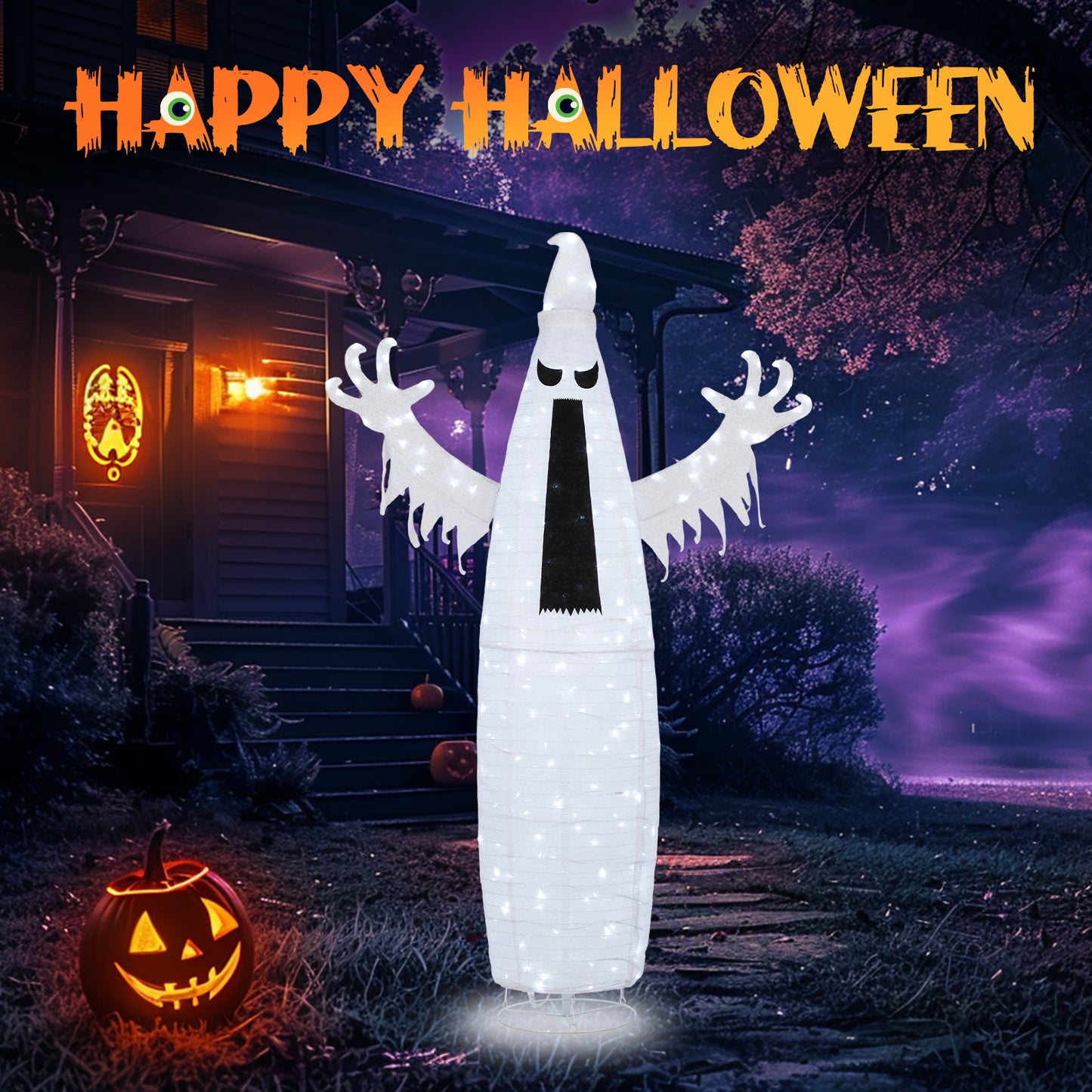 5.9ft Pop-up Ghost 160LED Lighted Outdoor Halloween Decorations