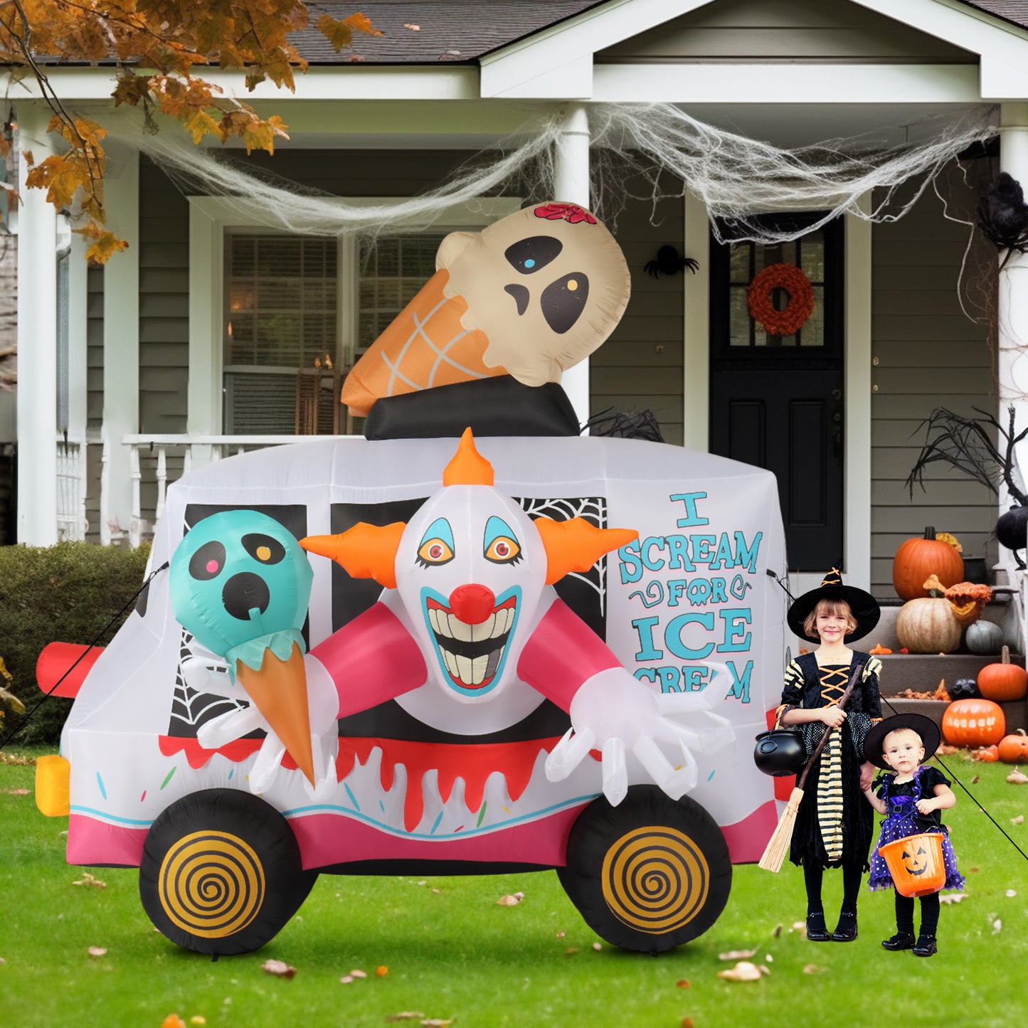 8ft Clown Ice Cream Truck Halloween Inflatable Decorations