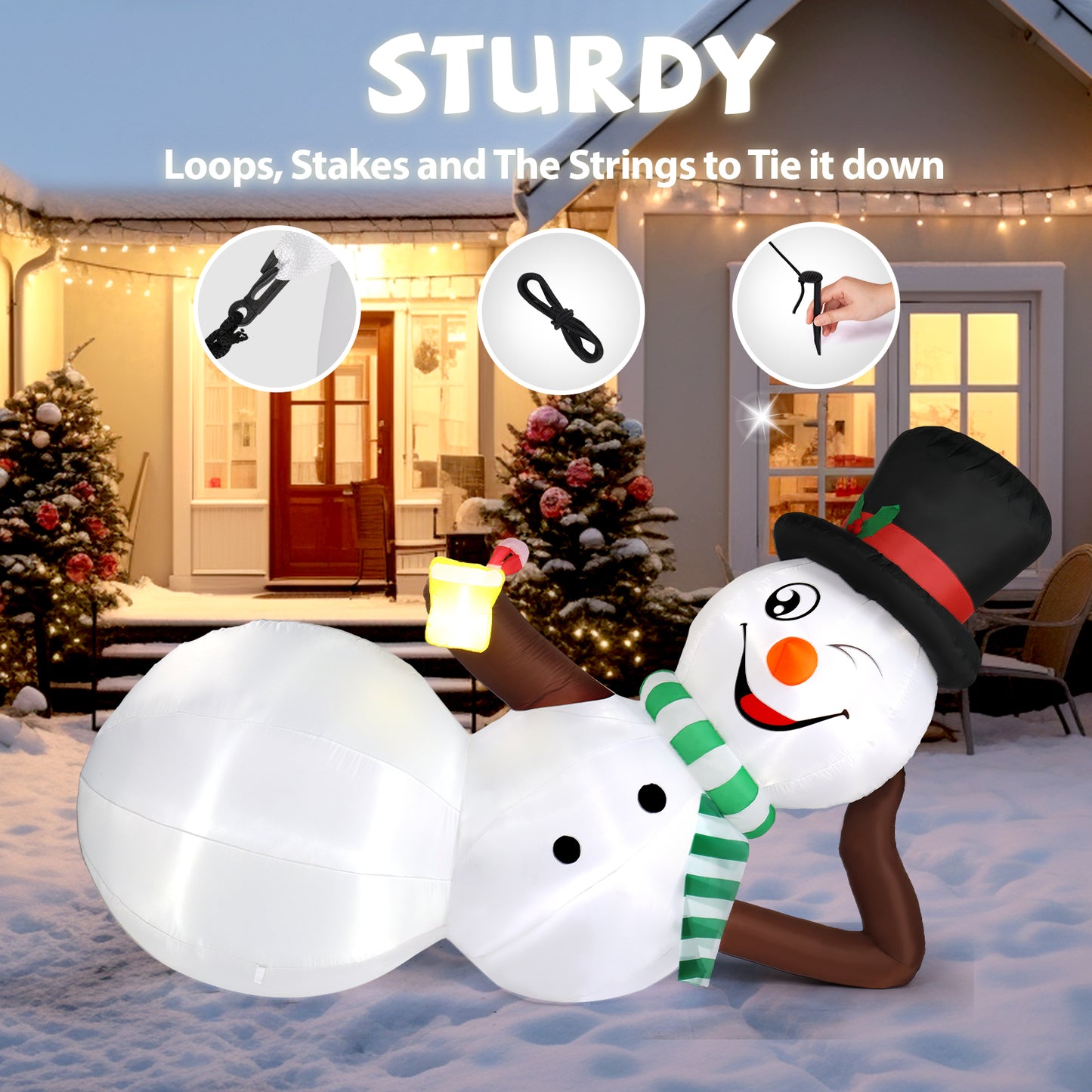 9.8 FT Lighted Christmas Inflatable Decoration, Large Inflatable Lying Snowman, Funny Blow Up Yard Decorations with Built-in LED Lights for Holiday Party Front Yard Lawn Garden Decor