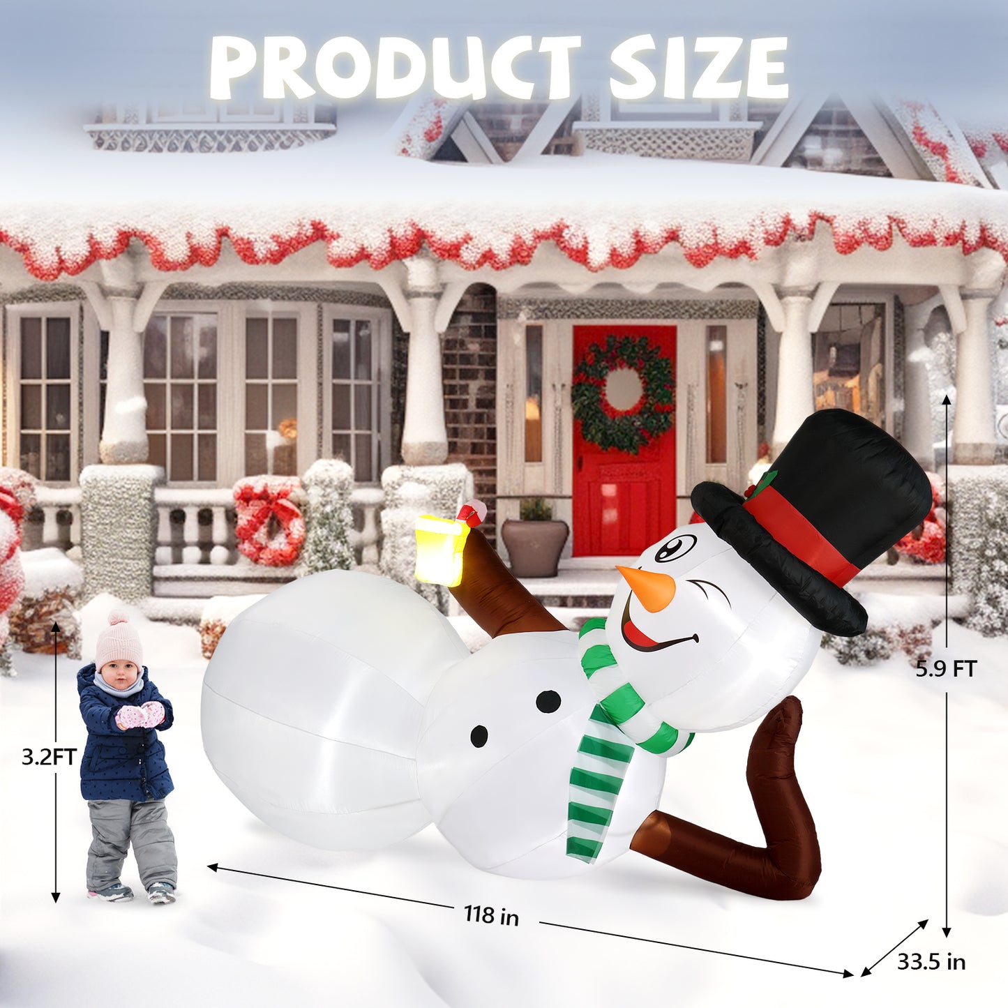 9.8 FT Lighted Christmas Inflatable Decoration, Large Inflatable Lying Snowman, Funny Blow Up Yard Decorations with Built-in LED Lights for Holiday Party Front Yard Lawn Garden Decor