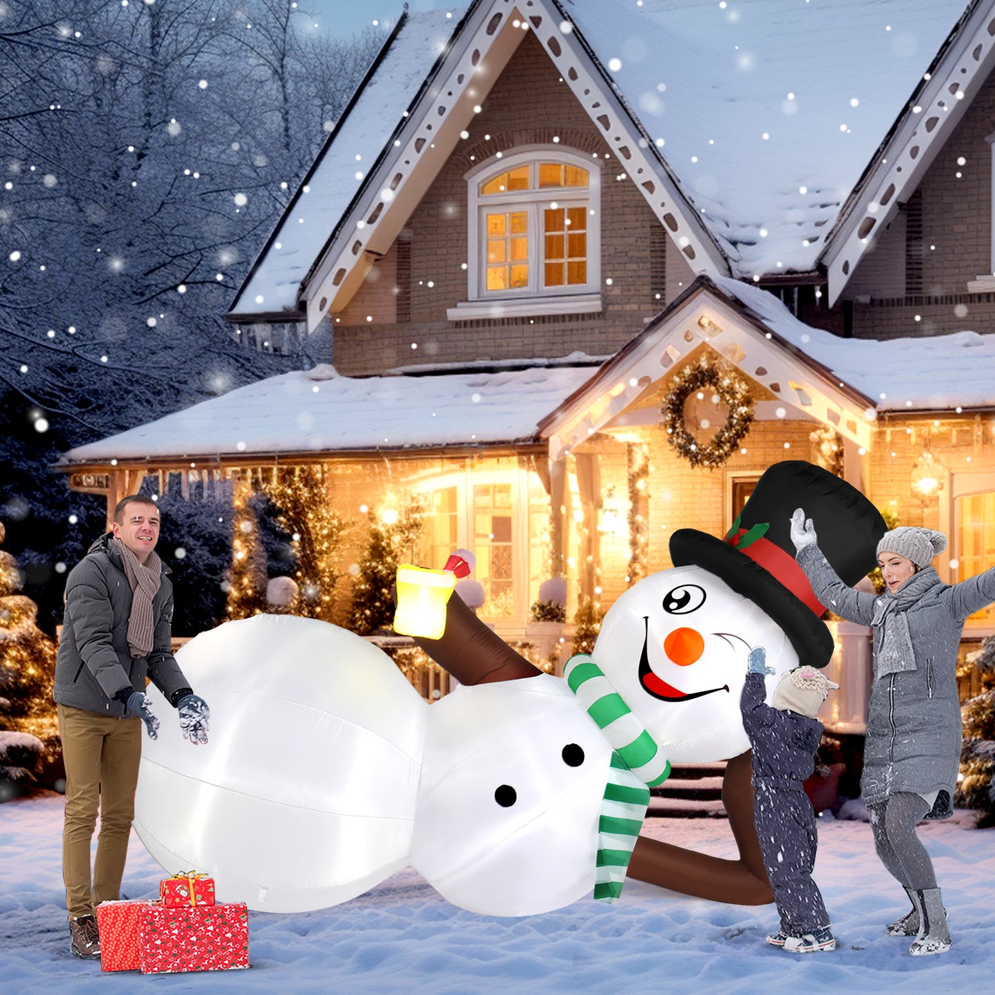 9.8 FT Lighted Christmas Inflatable Decoration, Large Inflatable Lying Snowman, Funny Blow Up Yard Decorations with Built-in LED Lights for Holiday Party Front Yard Lawn Garden Decor