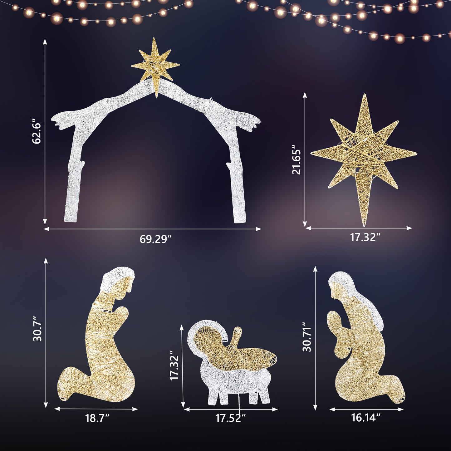 6ft Silver Roof 190LED Lights Nativity Scene Garden Jesus Decoration