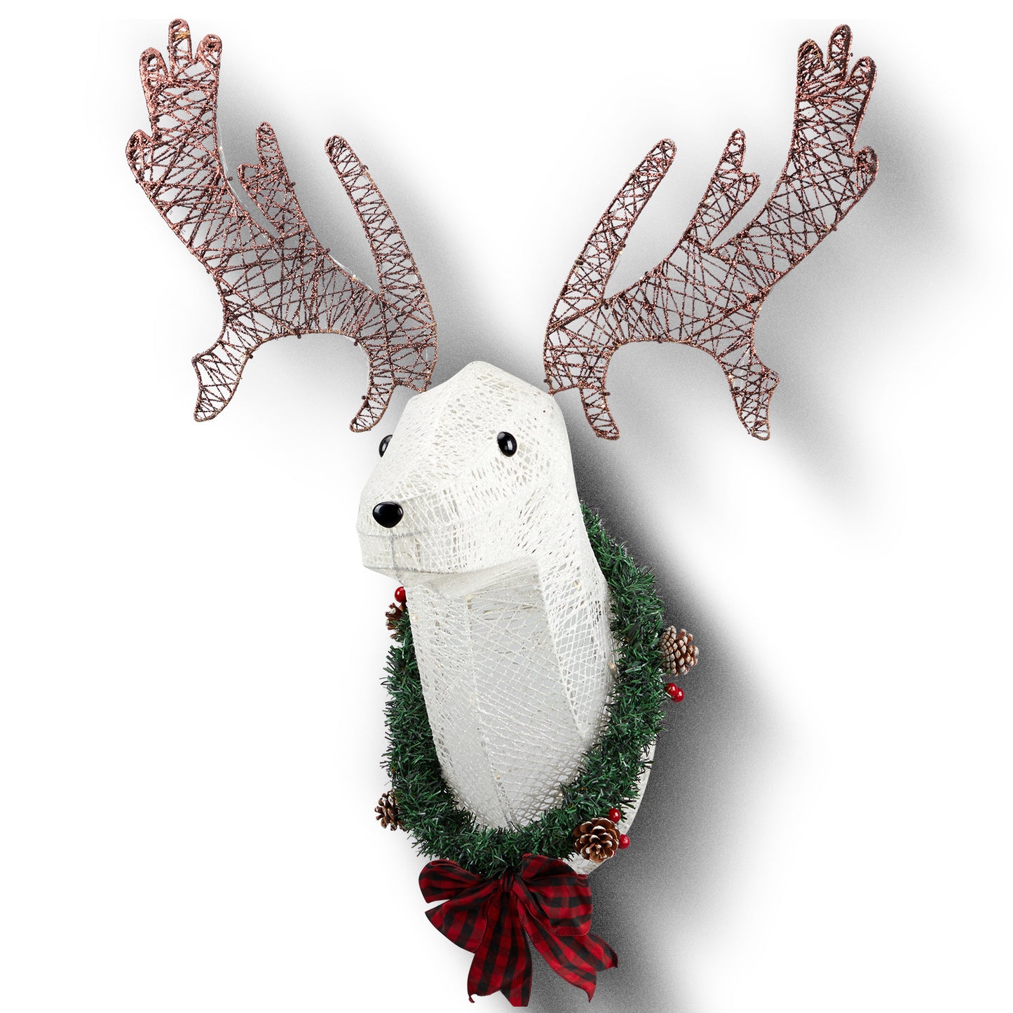 Lighted Christmas Wall Decor Reindeer Head, 39" Pre-lit 3D Rudolph Hanging Wreath for Front Door Window Indoor Outdoor Xmas Decor Lighted Holiday Displays