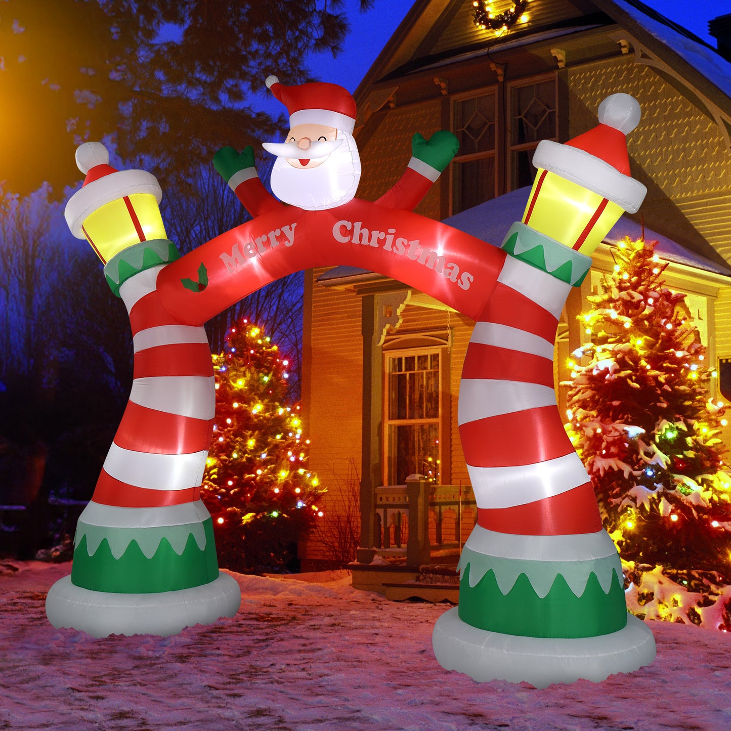 8.9 FT Lighted Christmas Inflatable Archway, Inflatable Santa Claus Christmas Arch, Blow Up Yard Decorations with Built-in LED Lights for Holiday Party Front Yard Lawn Garden Decor